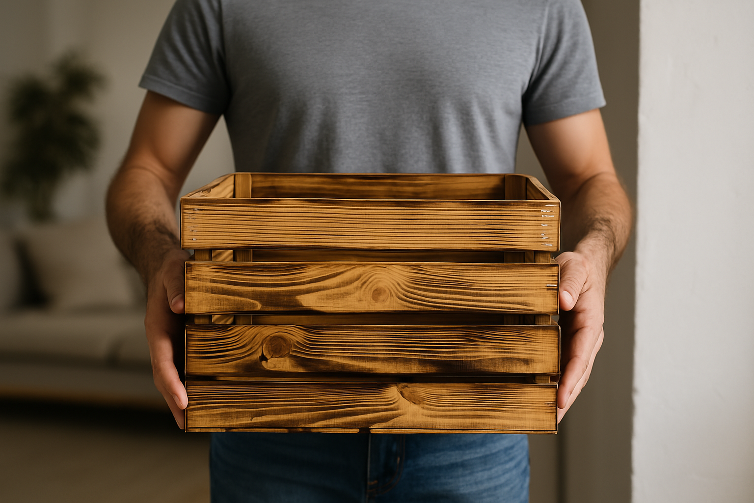 Neue Holzkiste Pol 50x40x29 cm - geflammt
