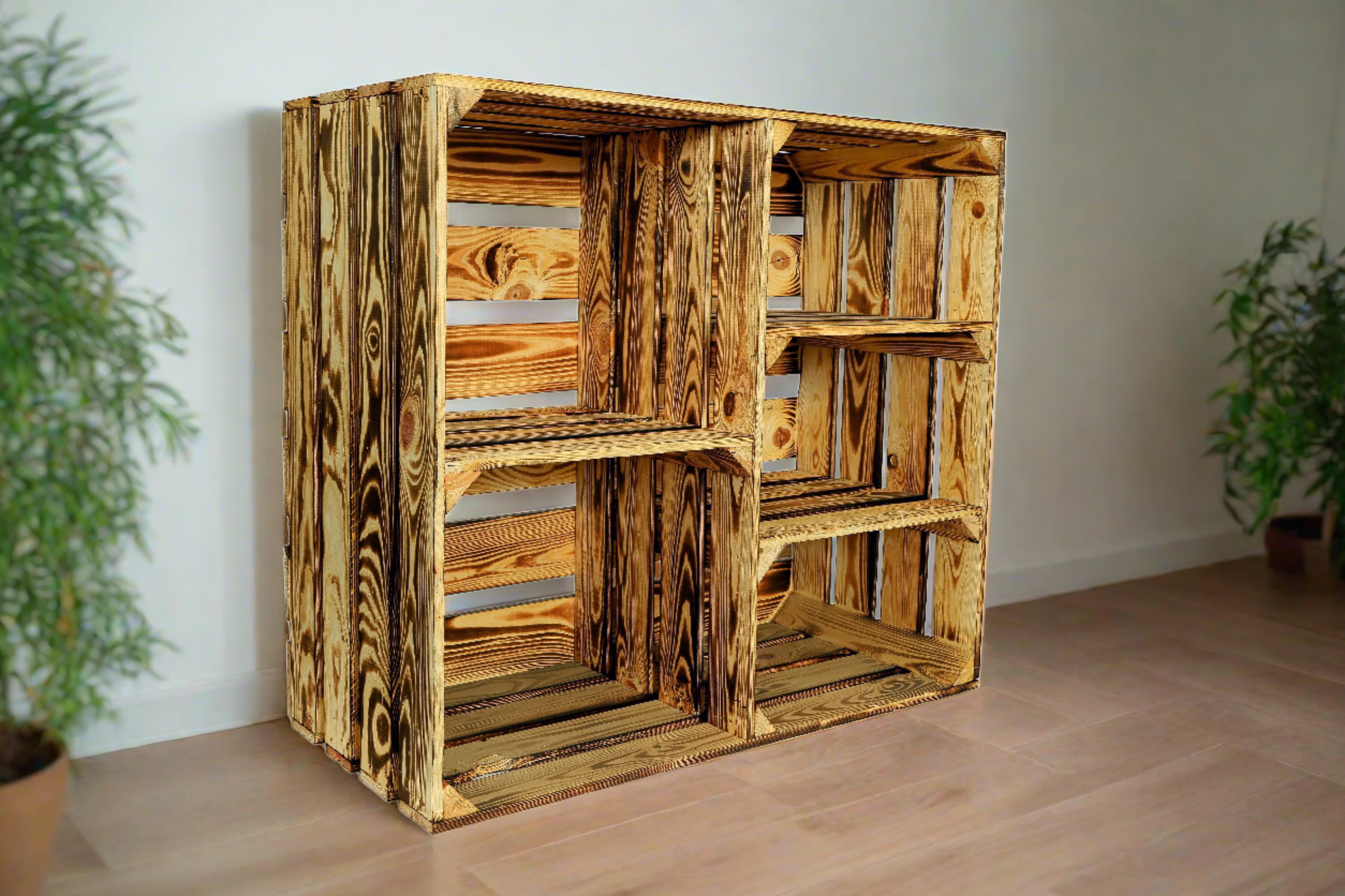    Großes Holzregal HS3 77x68x35cm - geflammt- HolzRepublik