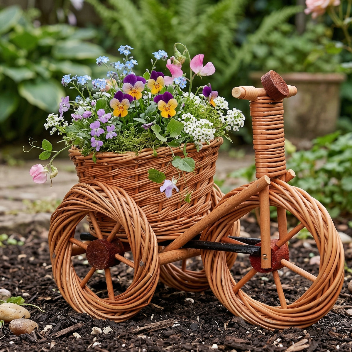 deko fahrrad mit korb Rattan-Blumentopf in Fahrradform – dekorativer Pflanzkorb aus Naturmaterial / Handgefertigte Fahrrad-Deko für Garten, Balkon & Innenber online kaufen