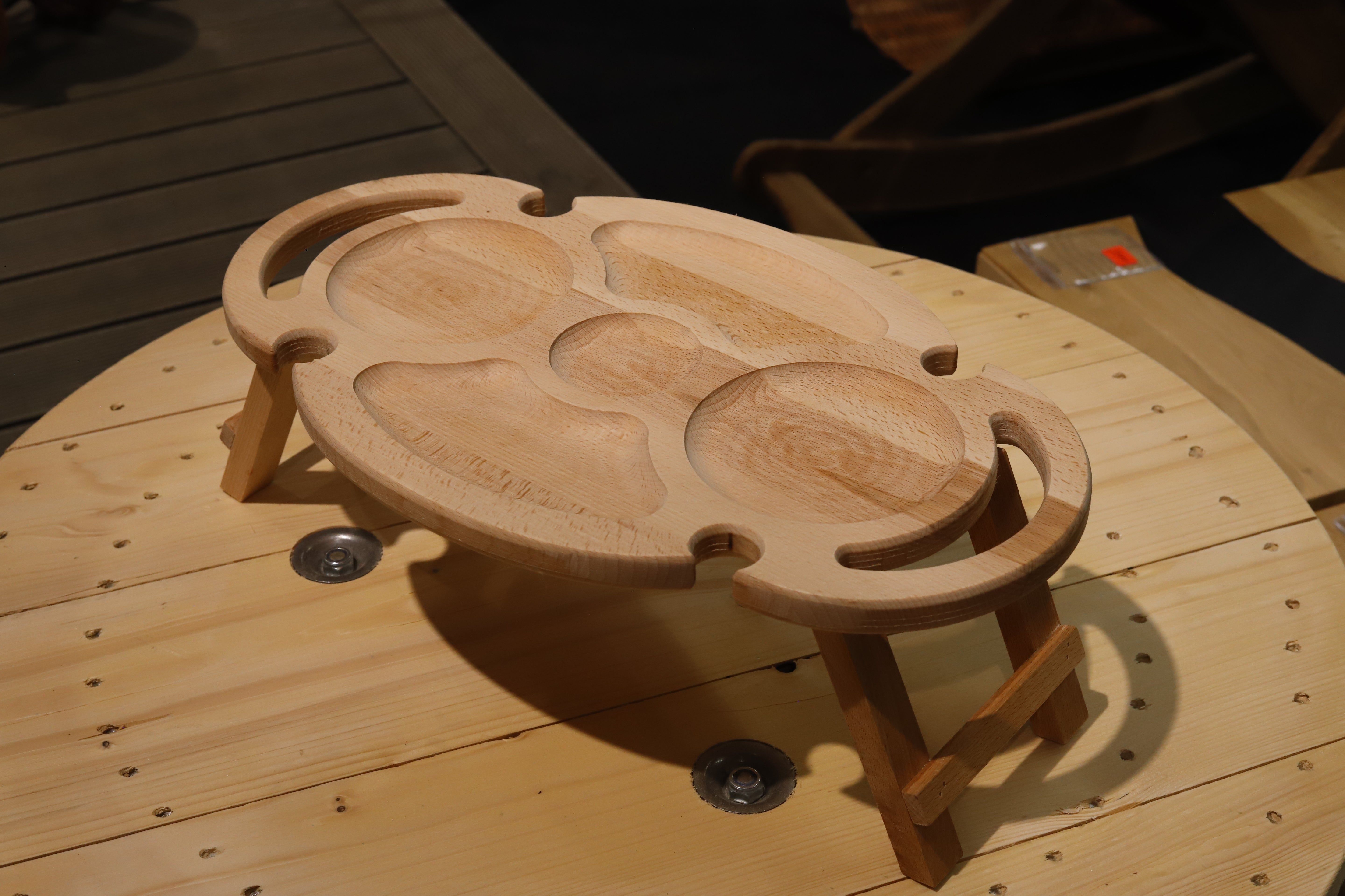 Ovales multifunktionales Serviertablett aus Buchenholz – stilvolles Holztablett für Weingläser, Käse & Wurst / Perfekt für romantisches Dinner & Frühstück