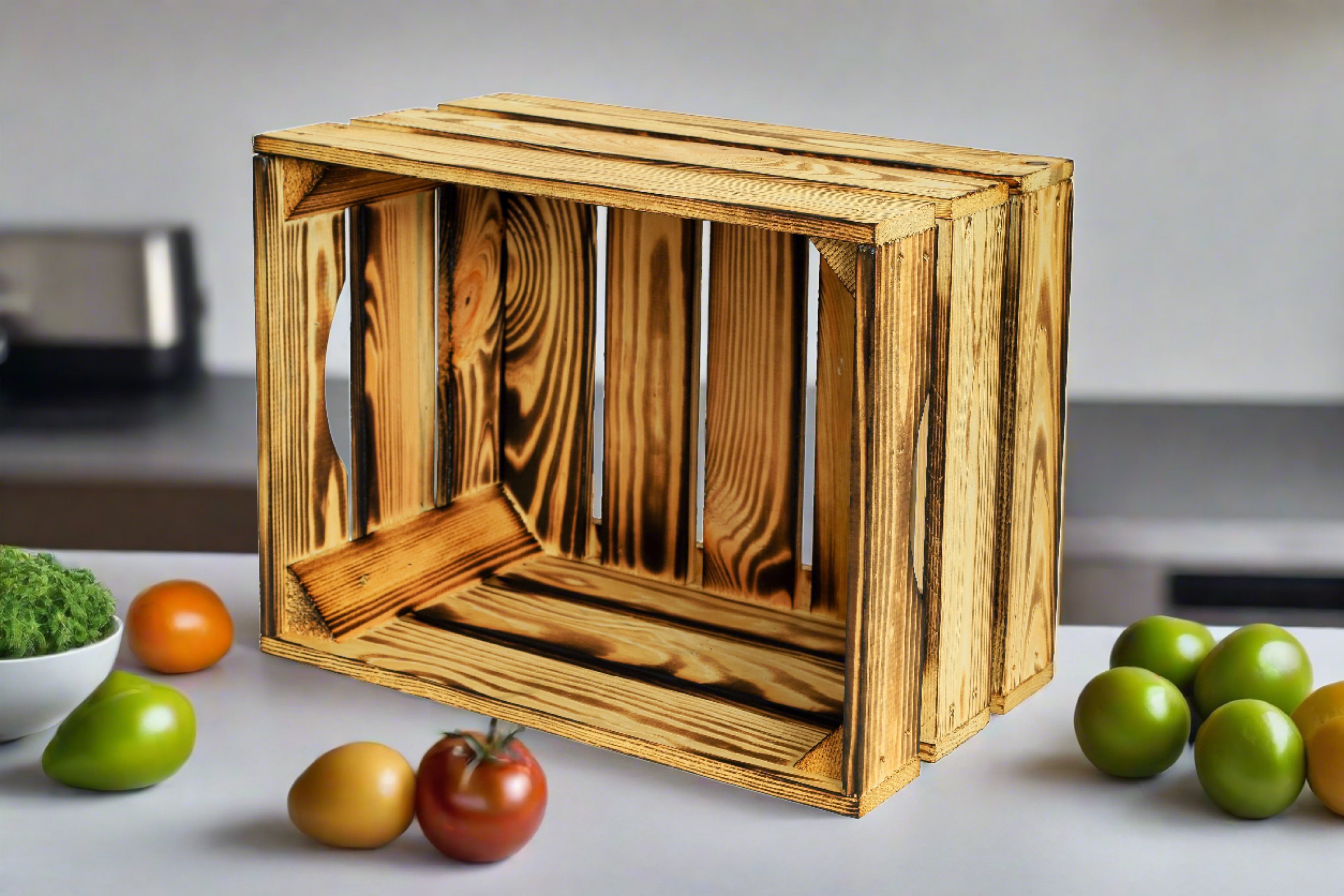    Neue Holzkiste Magda geflammt 40x30x23cm- HolzRepublik