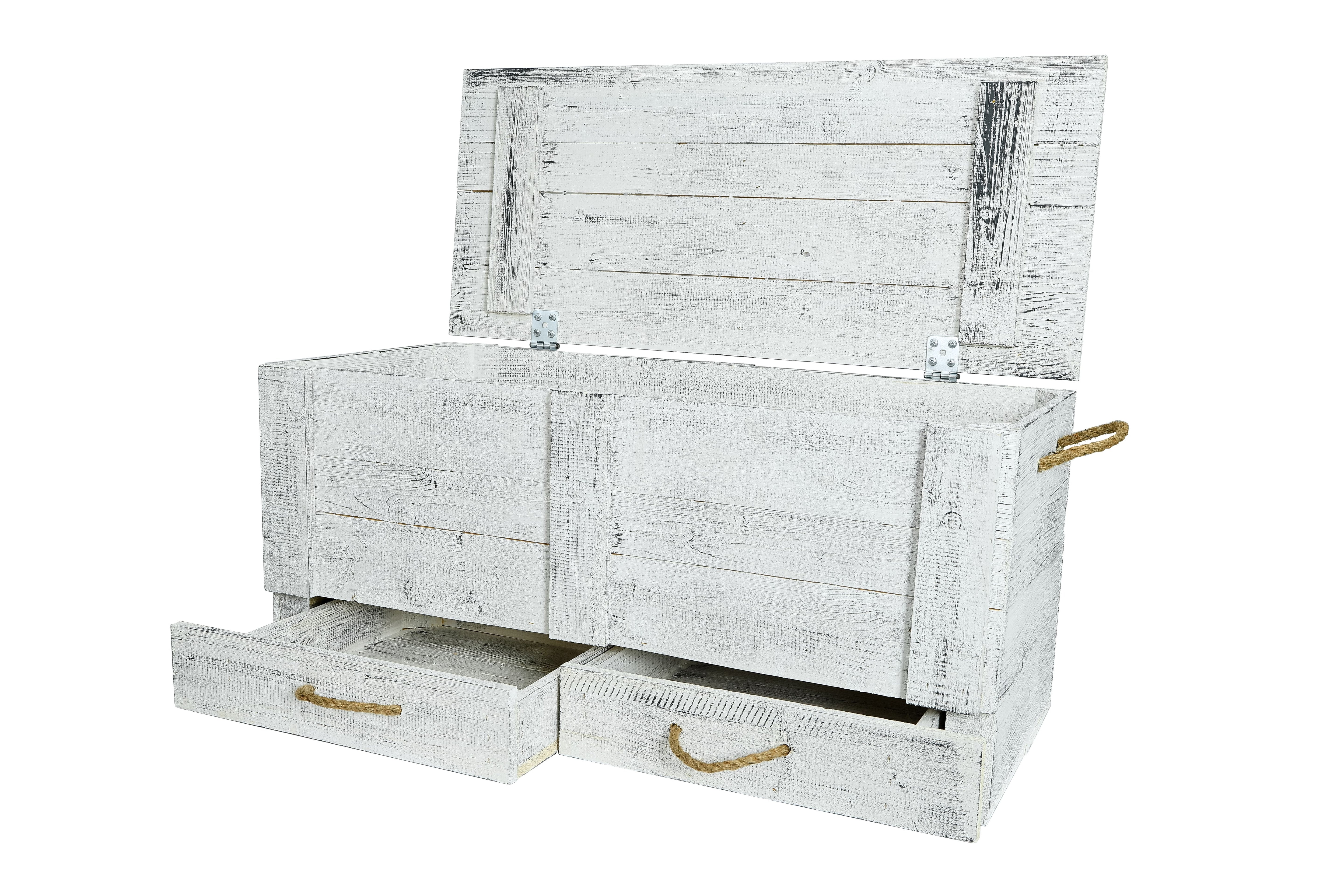    Neue Holztruhe mit 2 Schubladen 85,5x42x43,5cm - Große Truhe Grau Vintage / Dekotruhe- HolzRepublik