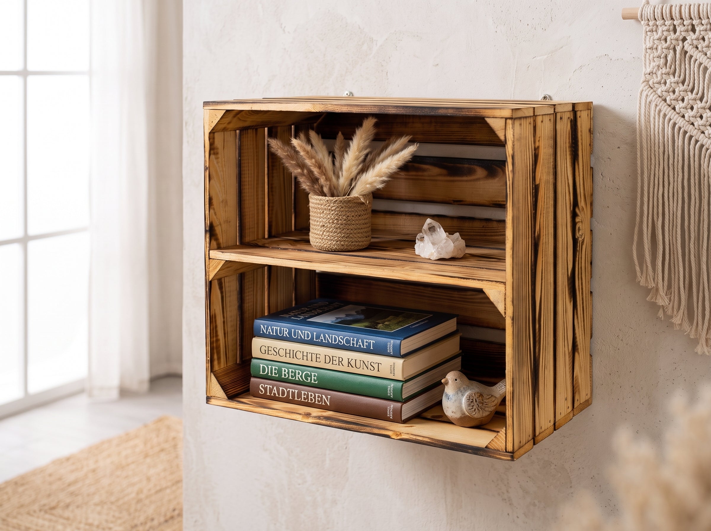 Geflammte Holzkiste Schuh 50x40×29 cm – Holz Wandregal, Schuhregal, Bücherregal, Regalkiste & Aufbewahrung