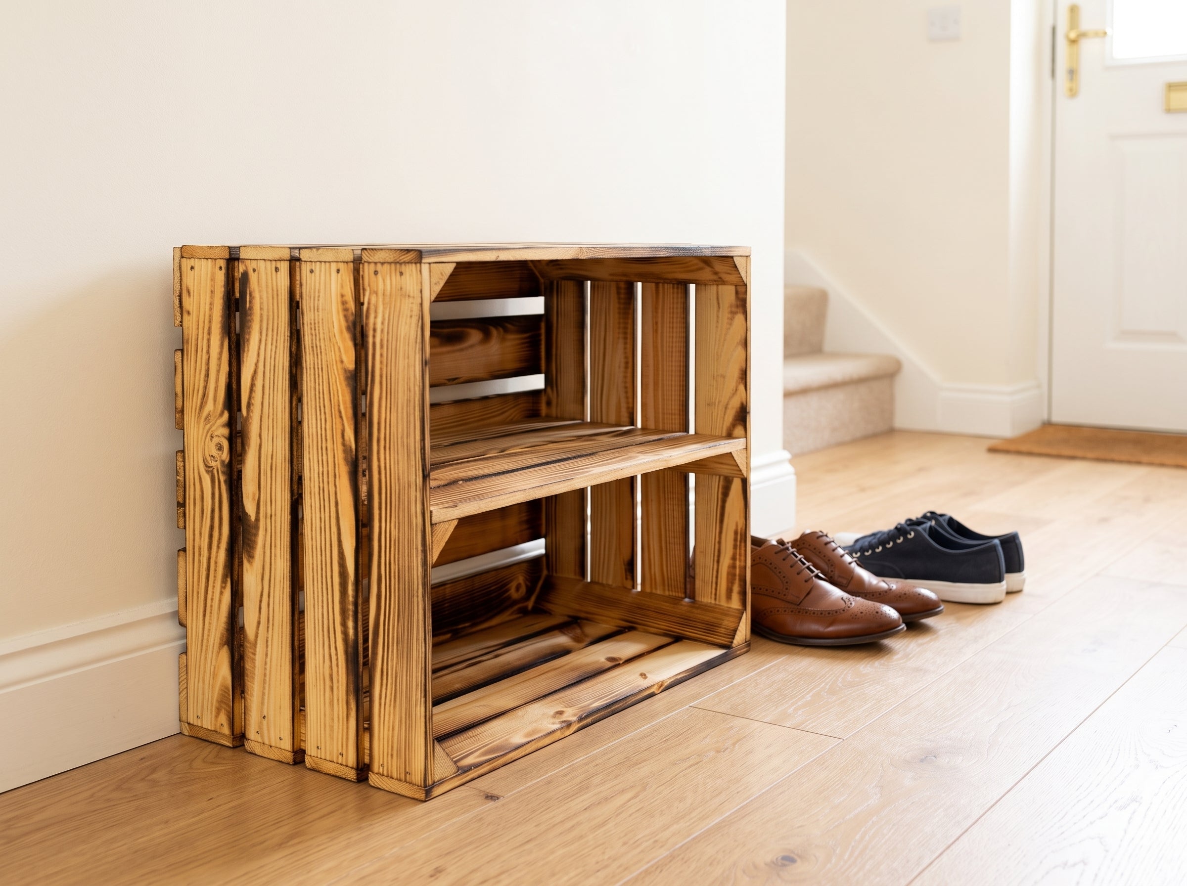 Geflammte Holzkiste Schuh 50x40×29 cm – Holz Wandregal, Schuhregal, Bücherregal, Regalkiste & Aufbewahrung