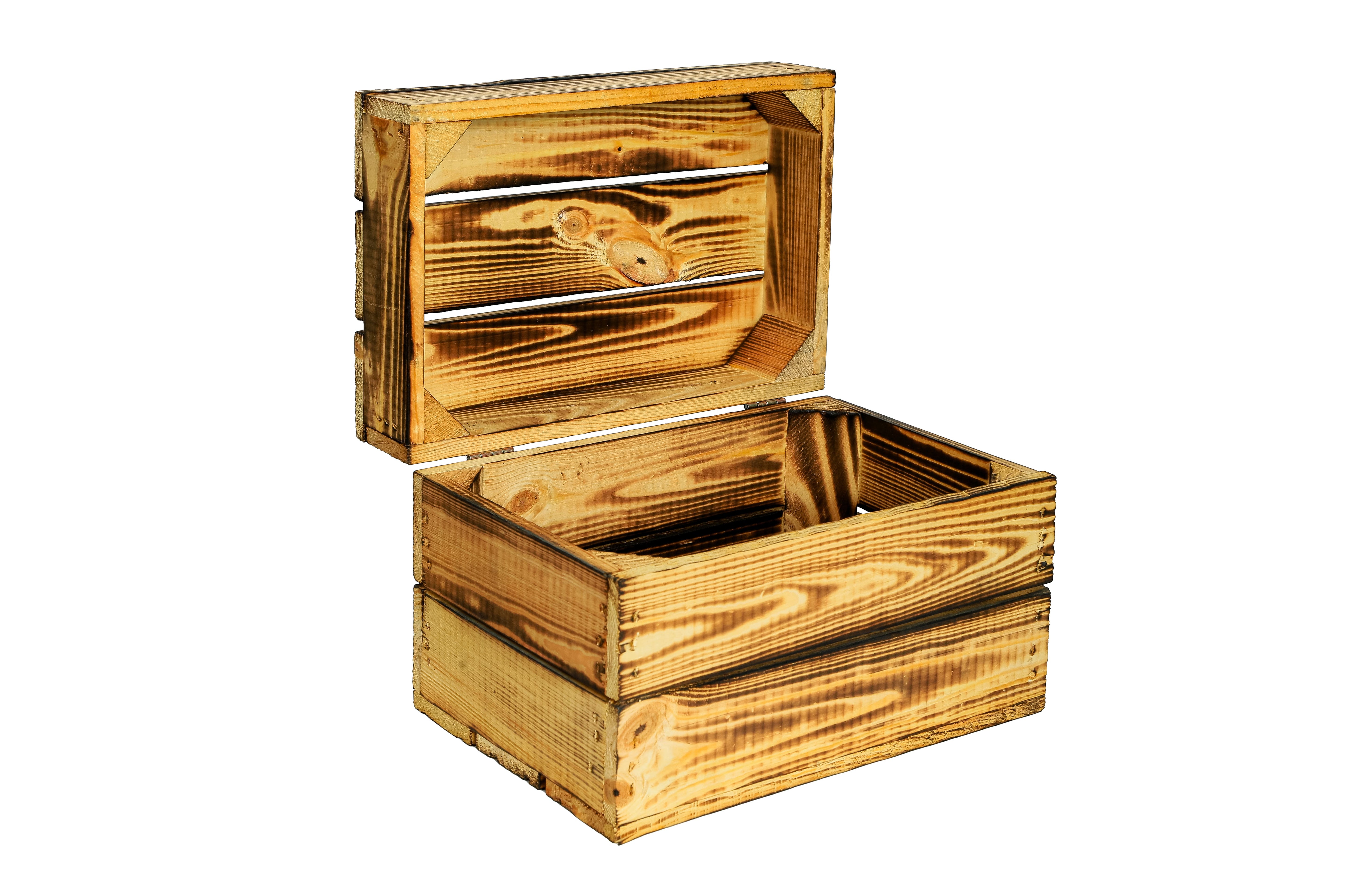    Truhe / Holztruhe Assos geflammt in verschiedenen Größen / Holzkiste mit Deckel / Aufbewahrungskiste- HolzRepublik