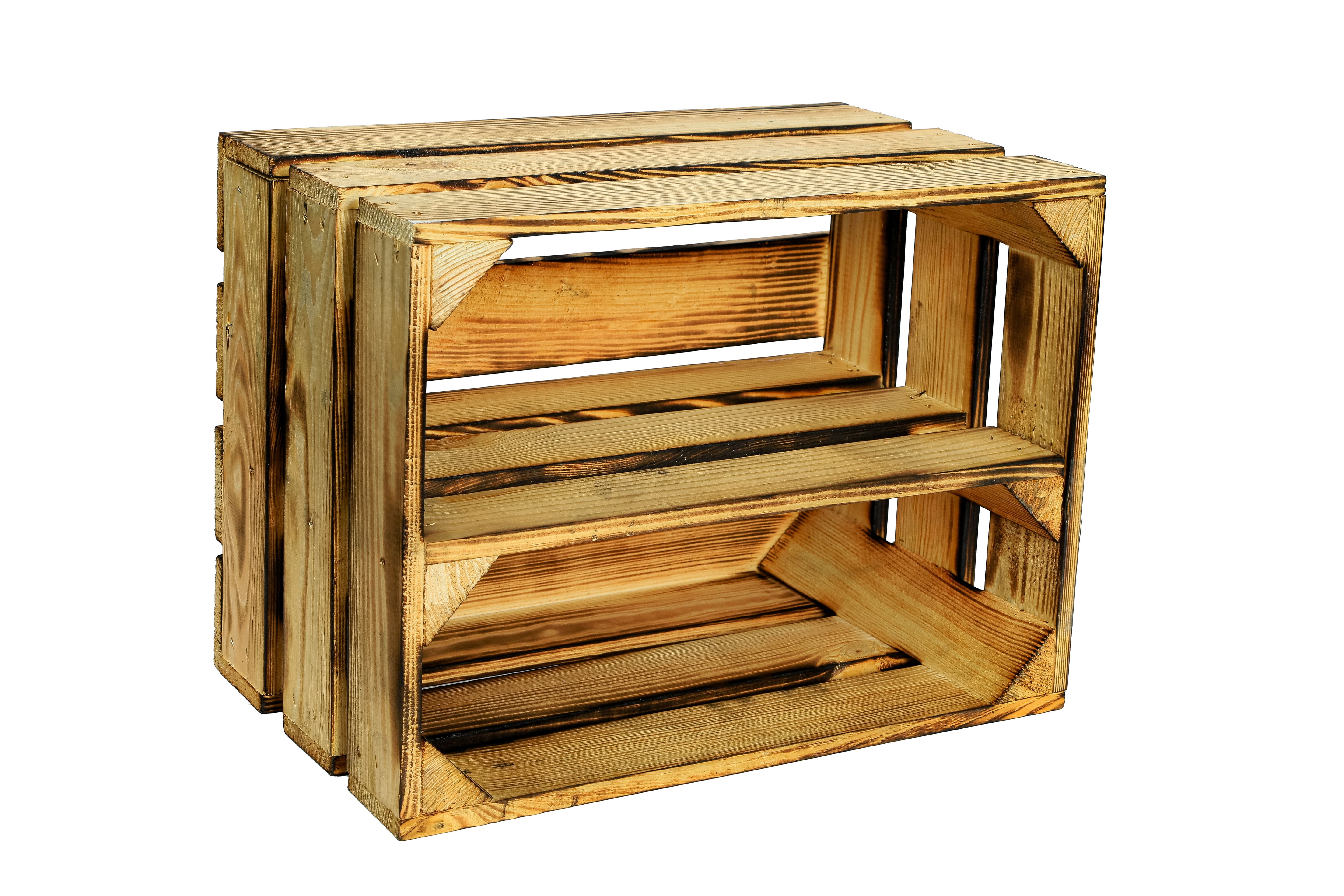    Neue kleine Holzkiste Bella Lang mit Mittelbrett 40x30x25 cm - geflammt / Dekokiste / Obstkiste / Schuhkiste / Schuhschrank / Schuhkiste- HolzRepublik