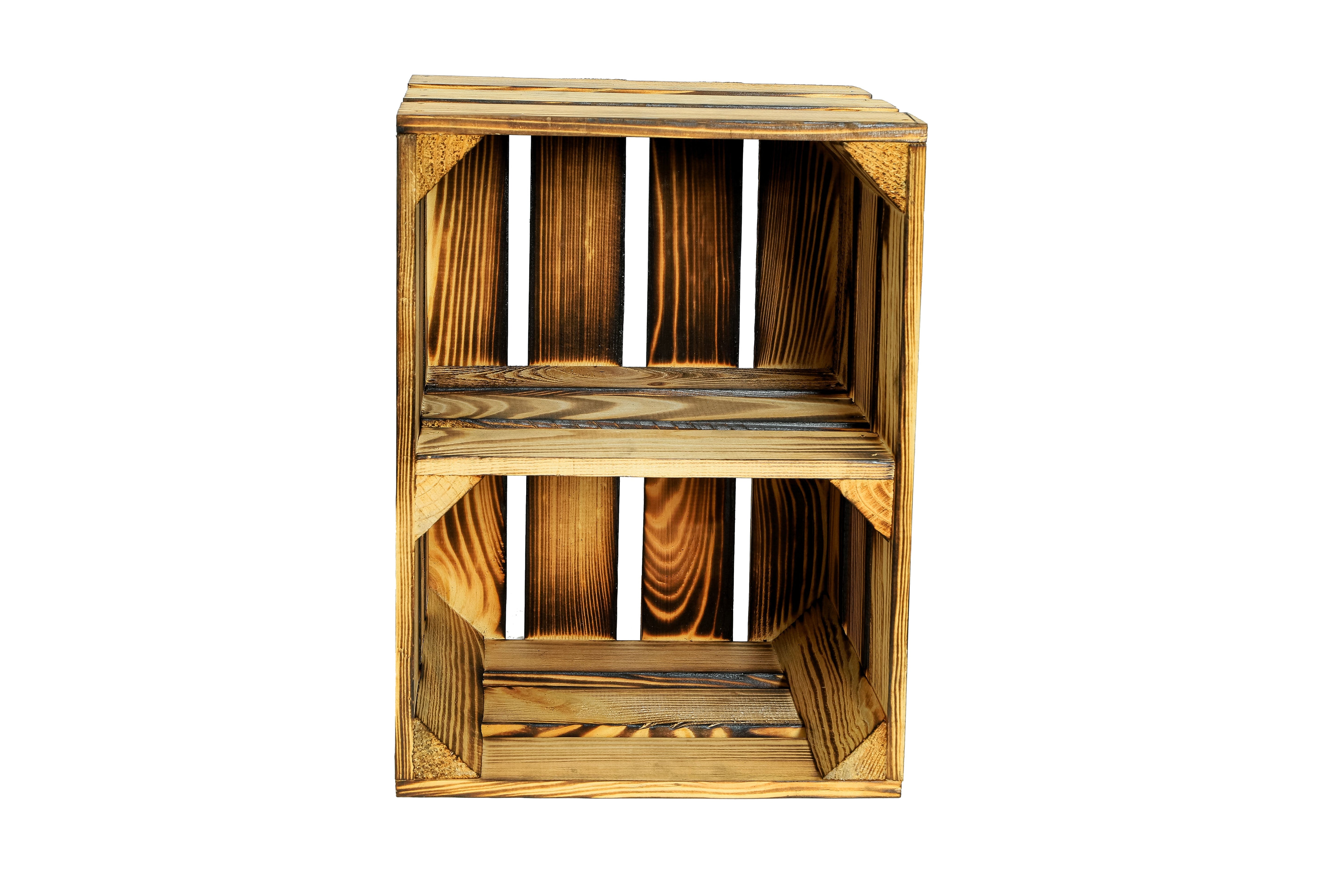    Neue kleine Holzkiste Bella Quer mit Mittelbrett 40x30x25 cm - geflammt / Dekokiste / Obstkiste / Schuhkiste- HolzRepublik