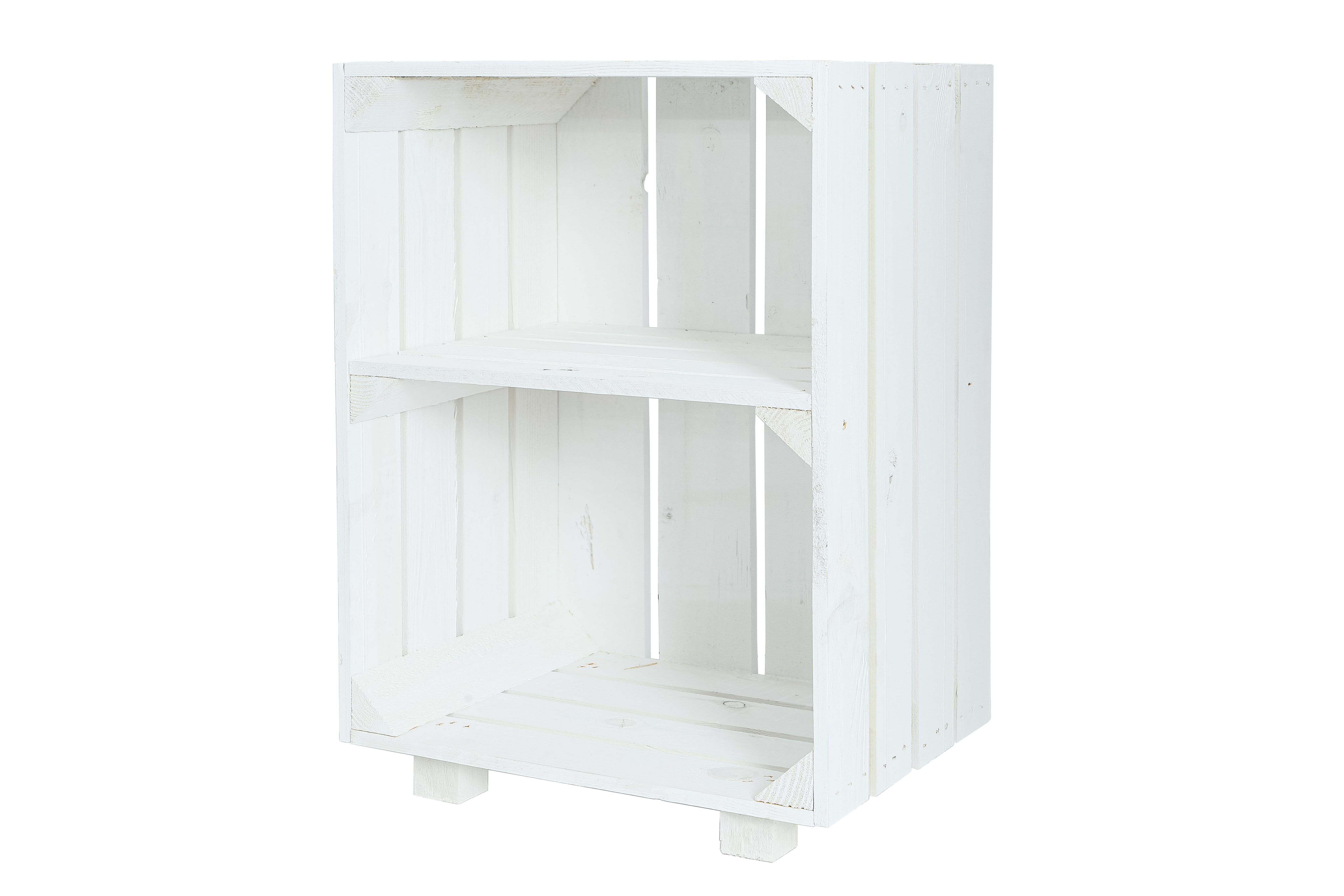    Neue Holzkiste BettyNachttisch Weiß mit Mittelbrett 30,5x40x54cm / Nachttisch aus Holz / Obstkistenregal / Schuhschrank / Schuhkiste- HolzRepublik