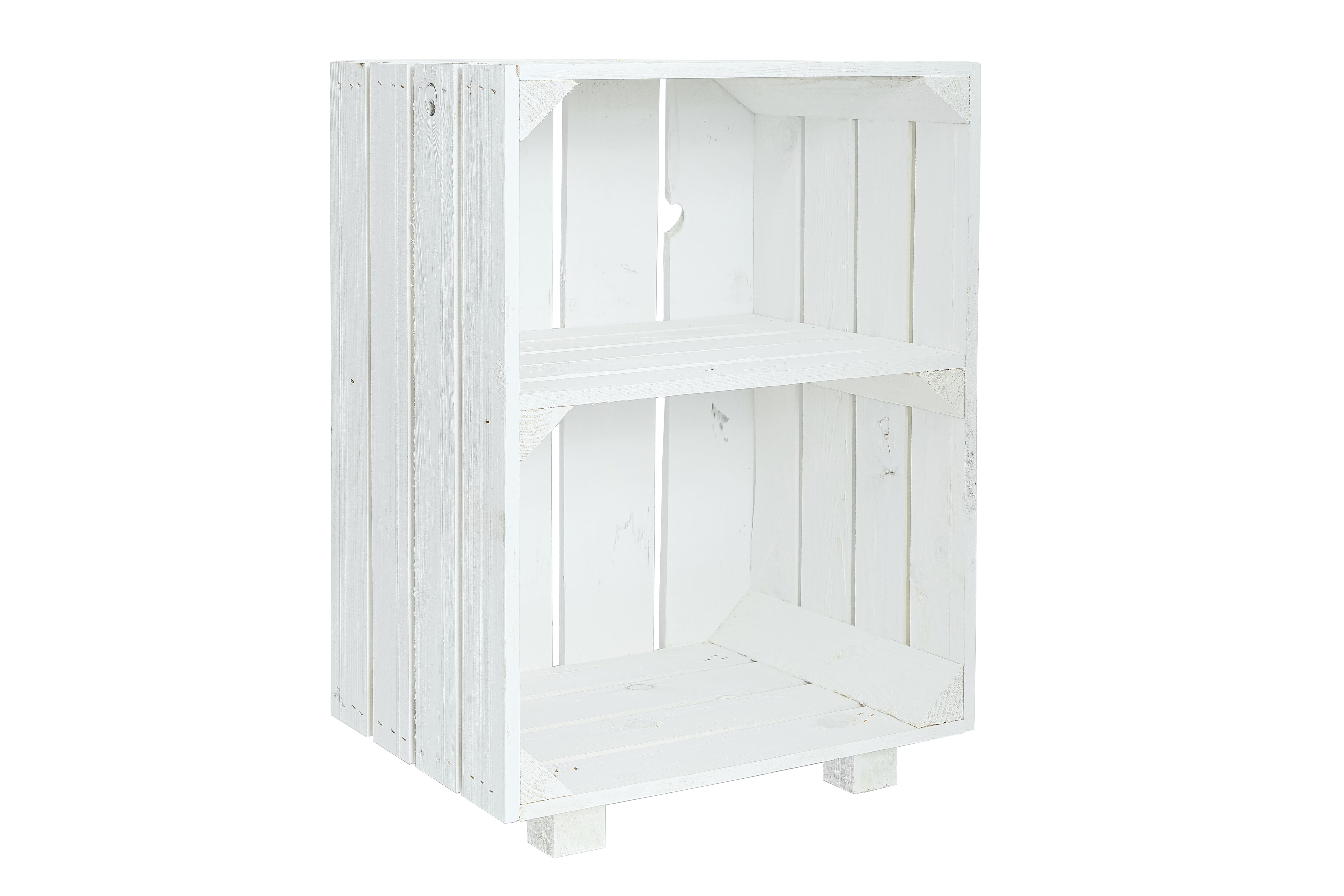    Neue Holzkiste BettyNachttisch Weiß mit Mittelbrett 30,5x40x54cm / Nachttisch aus Holz / Obstkistenregal / Schuhschrank / Schuhkiste- HolzRepublik