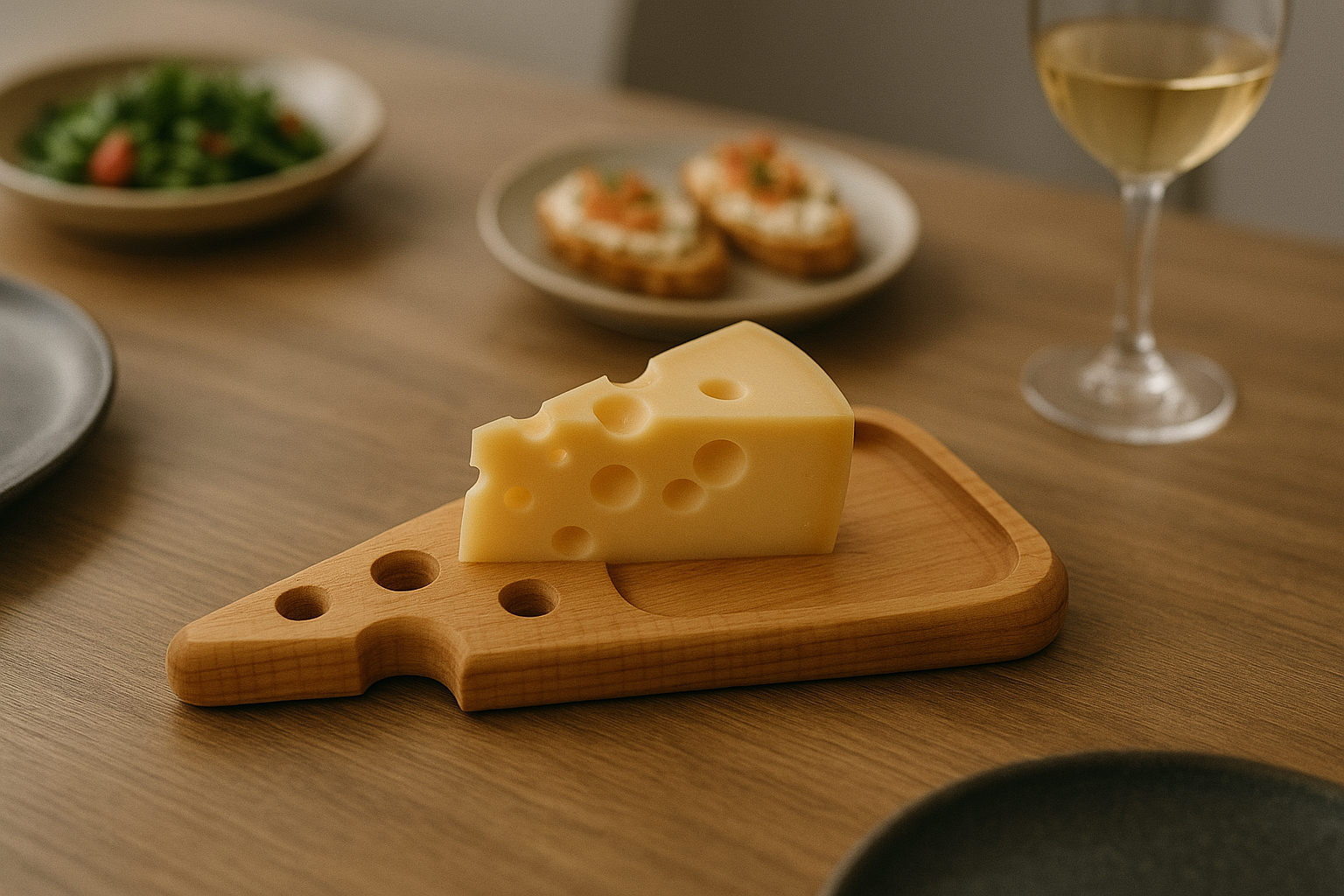 Holzbrett in Käseform – originelles Servierbrett für Käse & Snacks / Schneidebrett für Küche & Esstisch / Handgefertigtes Käsebrett aus Naturholz