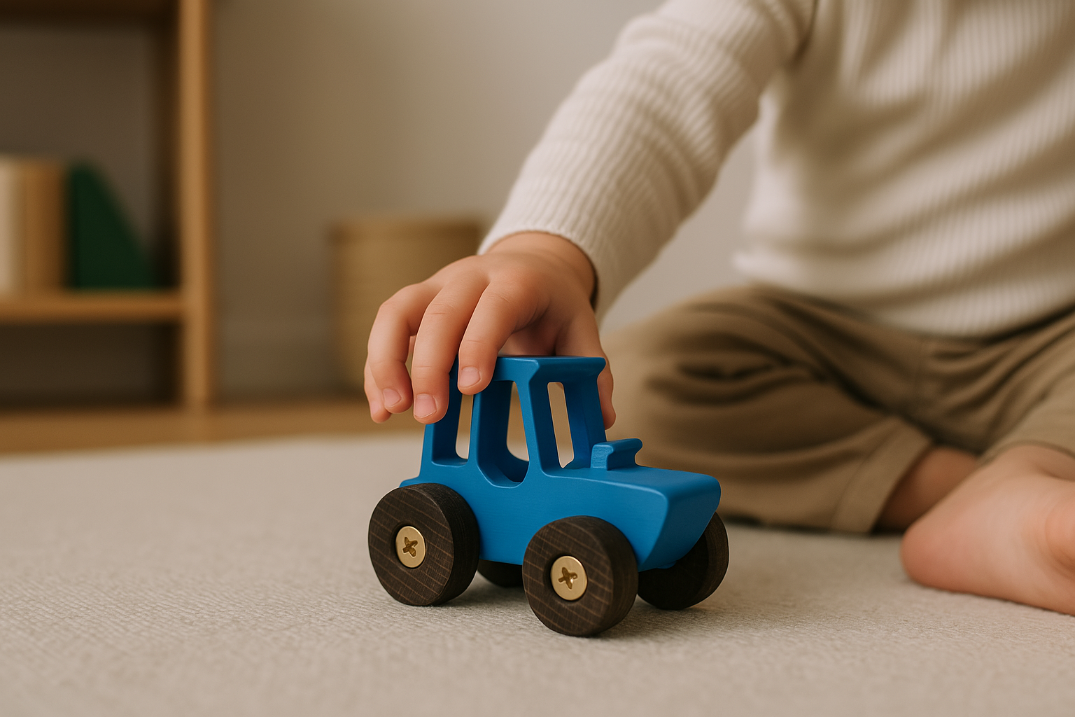 Holzspielzeug Traktor Blau / Holztraktor für Kinder / Spielzeug ab 1 Jahr