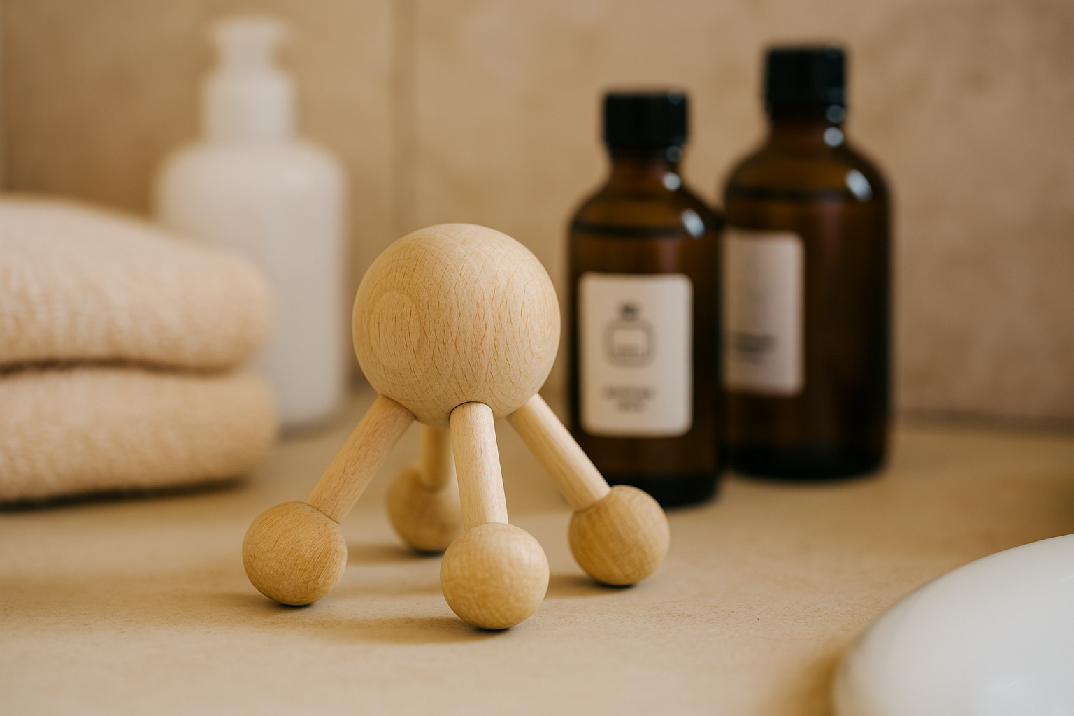 Holz-Massager „Molekül“ für Kopf & Körper – manueller Scalp- & Körpermassager aus Naturholz / Entspannender Handmassager für Wellness & Durchblutung