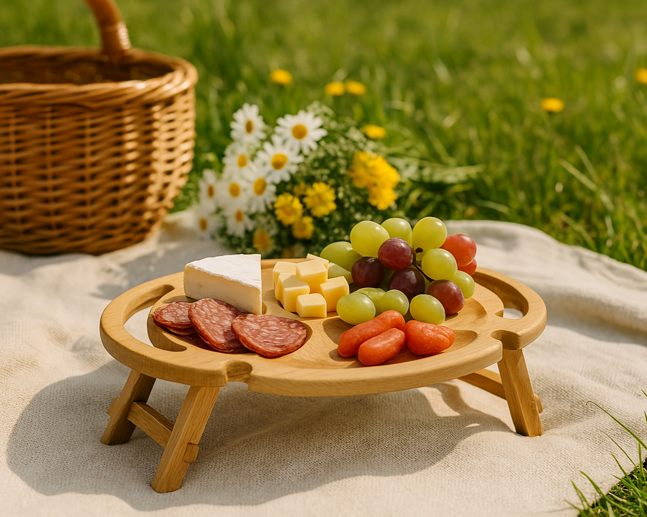 Ovales multifunktionales Serviertablett aus Buchenholz – stilvolles Holztablett für Weingläser, Käse & Wurst / Perfekt für romantisches Dinner & Frühstück