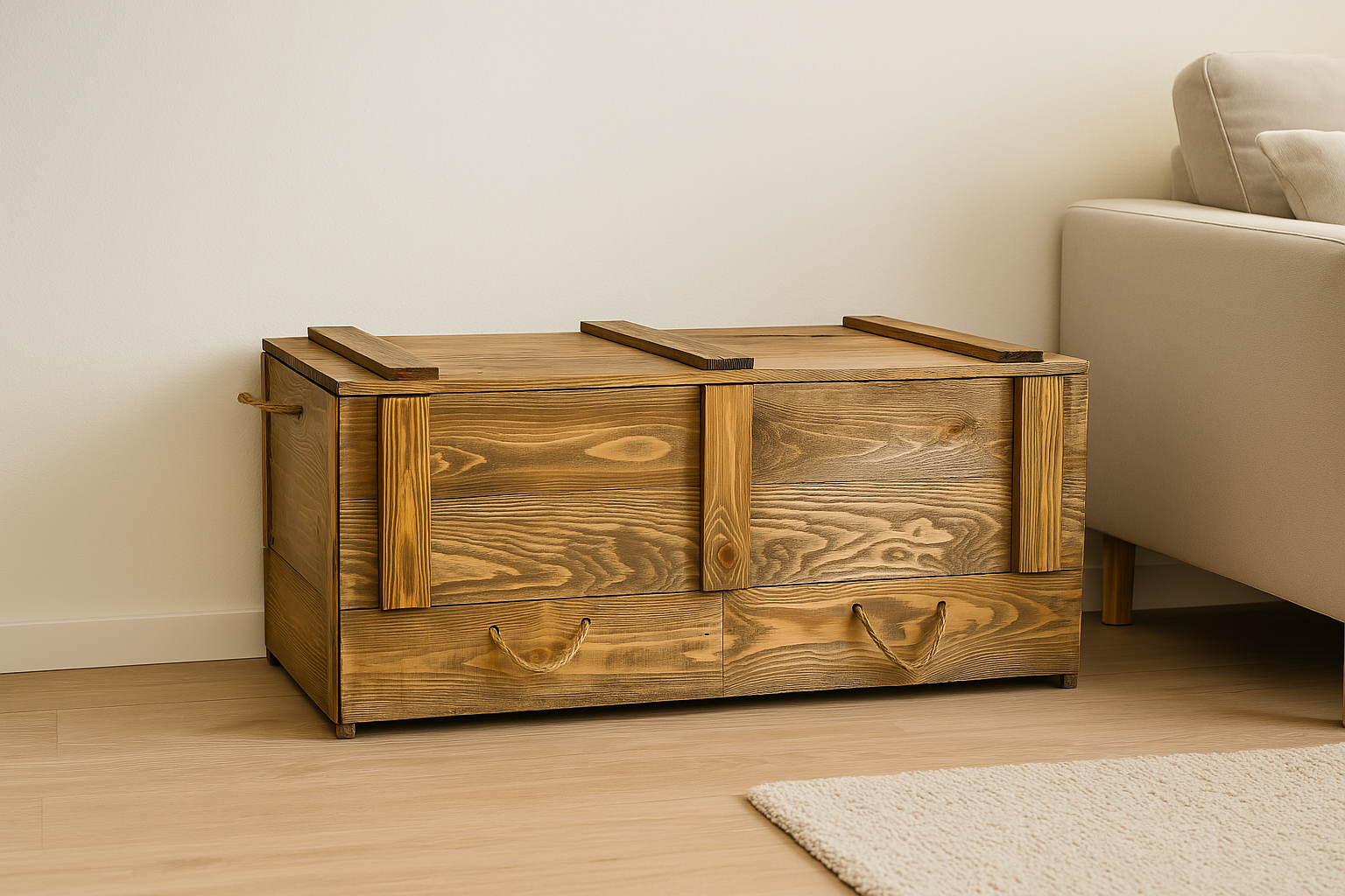 Neue Holztruhe mit 2 Schubladen 85,5x42x43,5cm - große Truhe braun / Dekotruhe / Couchtisch