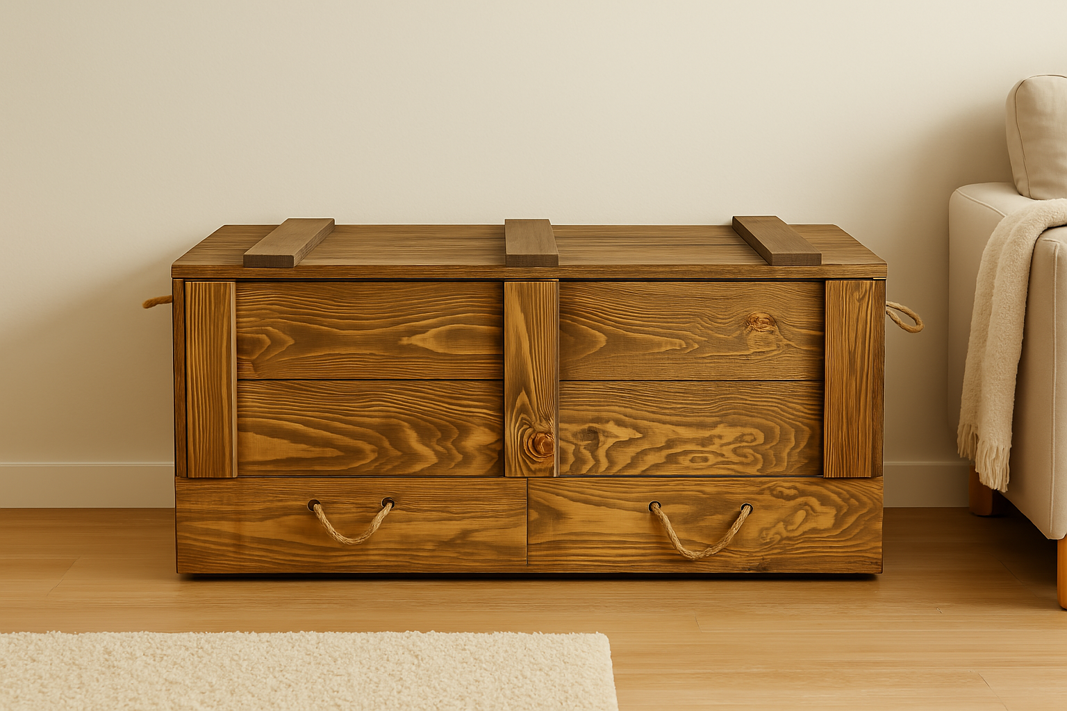 Neue Holztruhe mit 2 Schubladen 85,5x42x43,5cm - große Truhe braun / Dekotruhe / Couchtisch