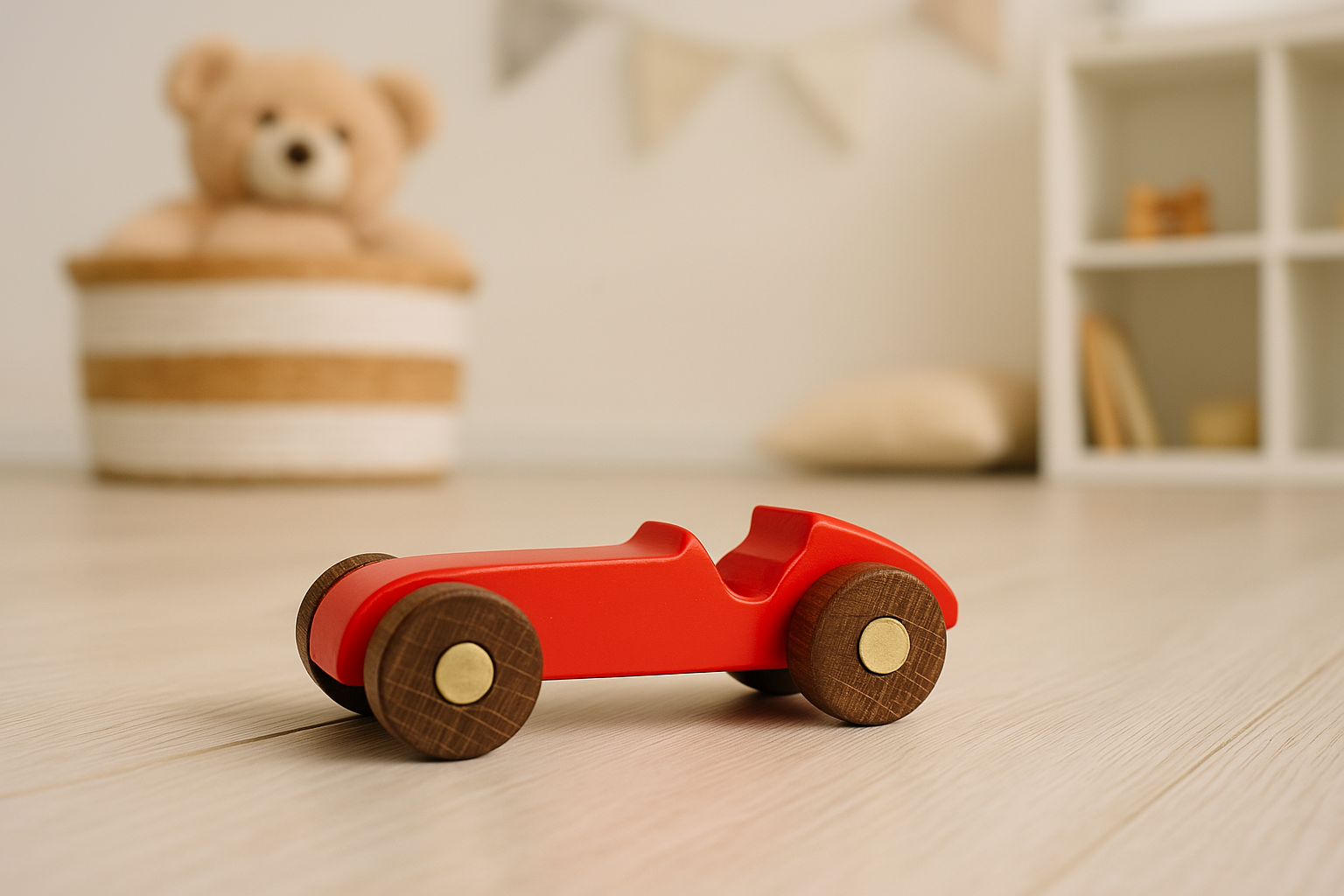 Rotes Holzspielzeugauto / Holzautos für Kinder / Spielzeugautos aus Naturholz / Montessori Fahrzeuge / Abenteuer-Spielzeug für Kinderzimmer