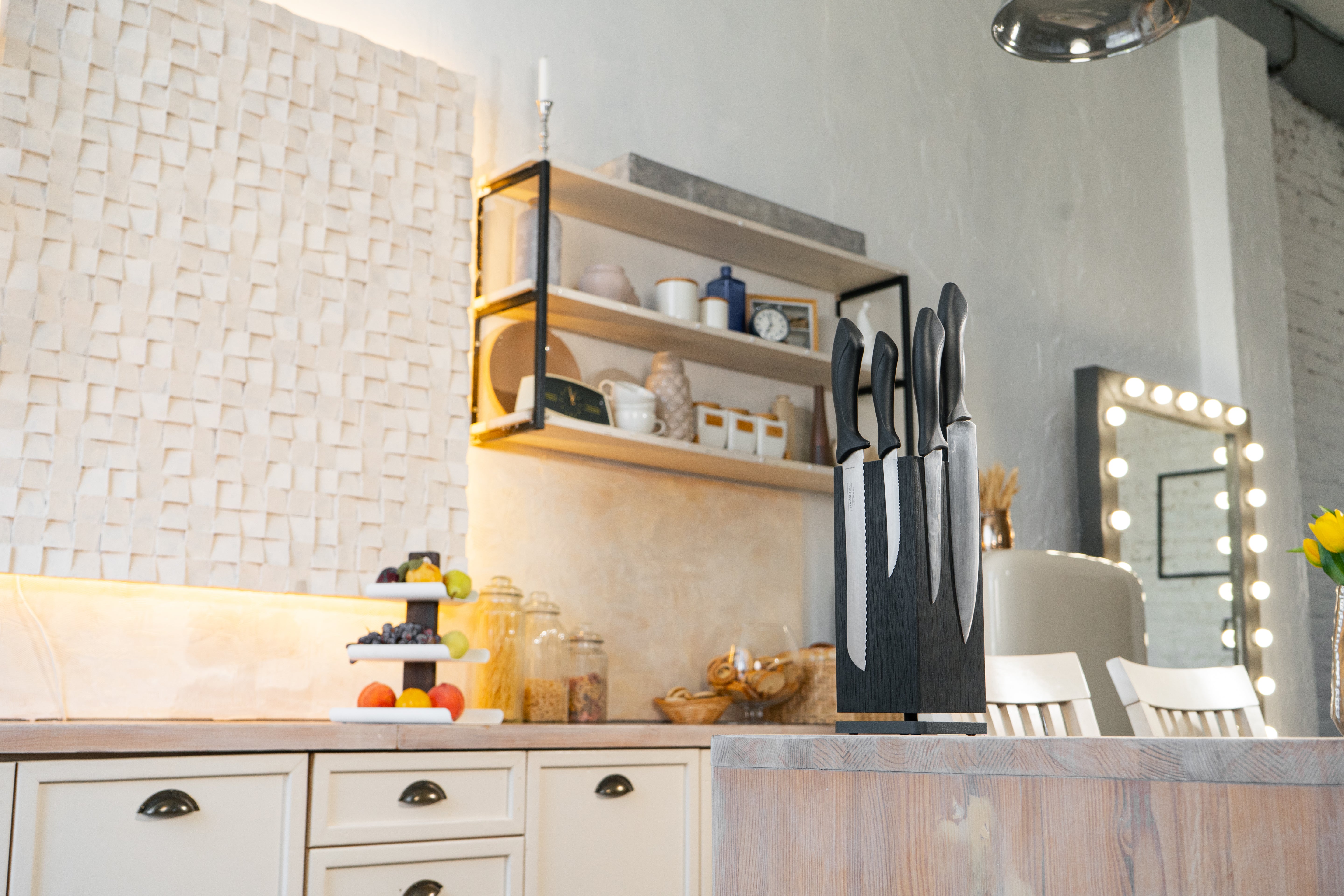    360° Magnetischer Messerblock aus Holz, Handgefertigter Messerhalter, Drehbarer Messerorganizer-Graphit- HolzRepublik