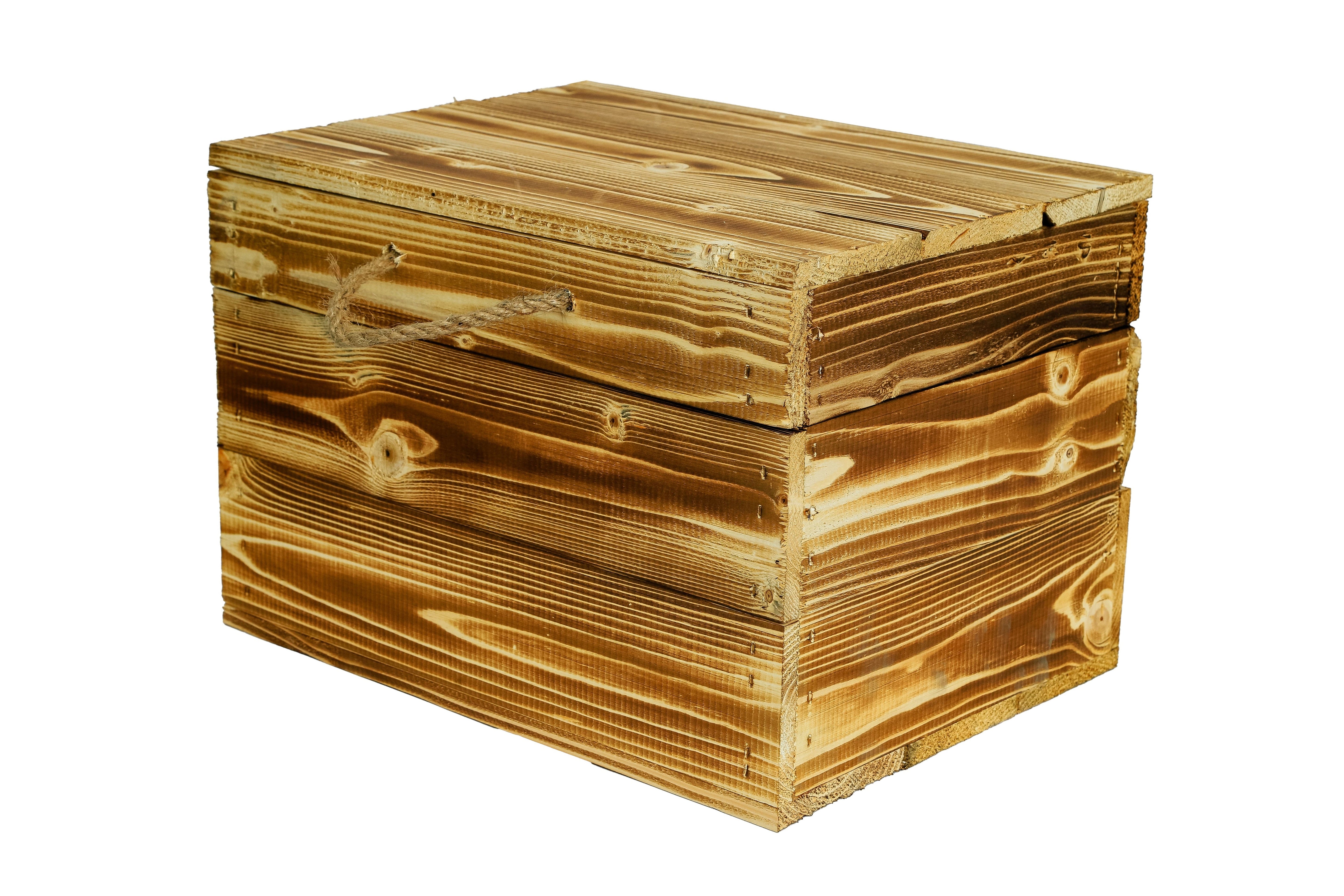   Neue Holztruhe "Erika" 40x30x27cm - geflammte Truhe- HolzRepublik