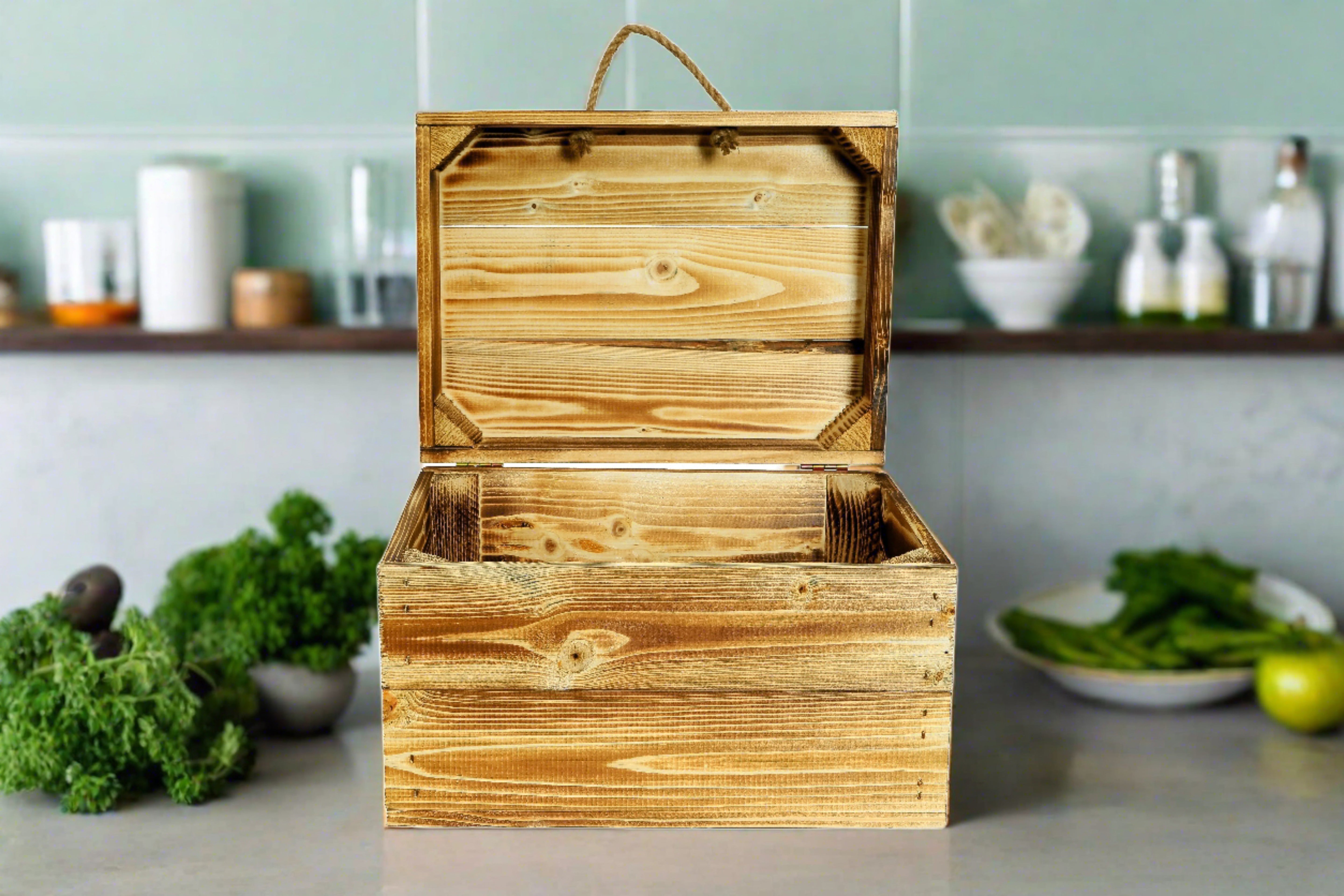    Neue Holztruhe "Erika" 40x30x27cm - geflammte Truhe- HolzRepublik