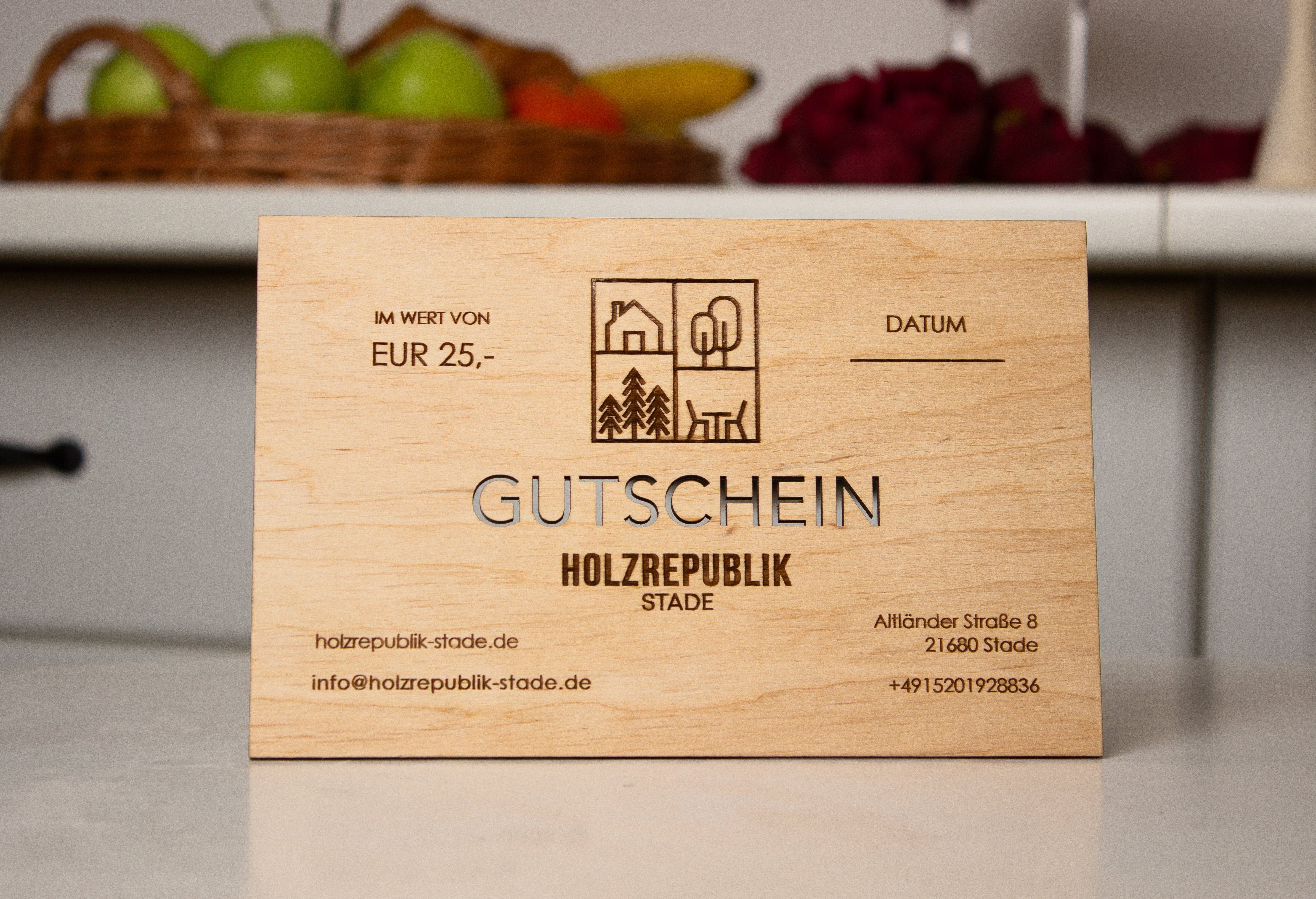    Gutschein im Wert von 25 Euro - Holzrepublik Stade / Geschenkkarte / Geschenkgutschein- HolzRepublik