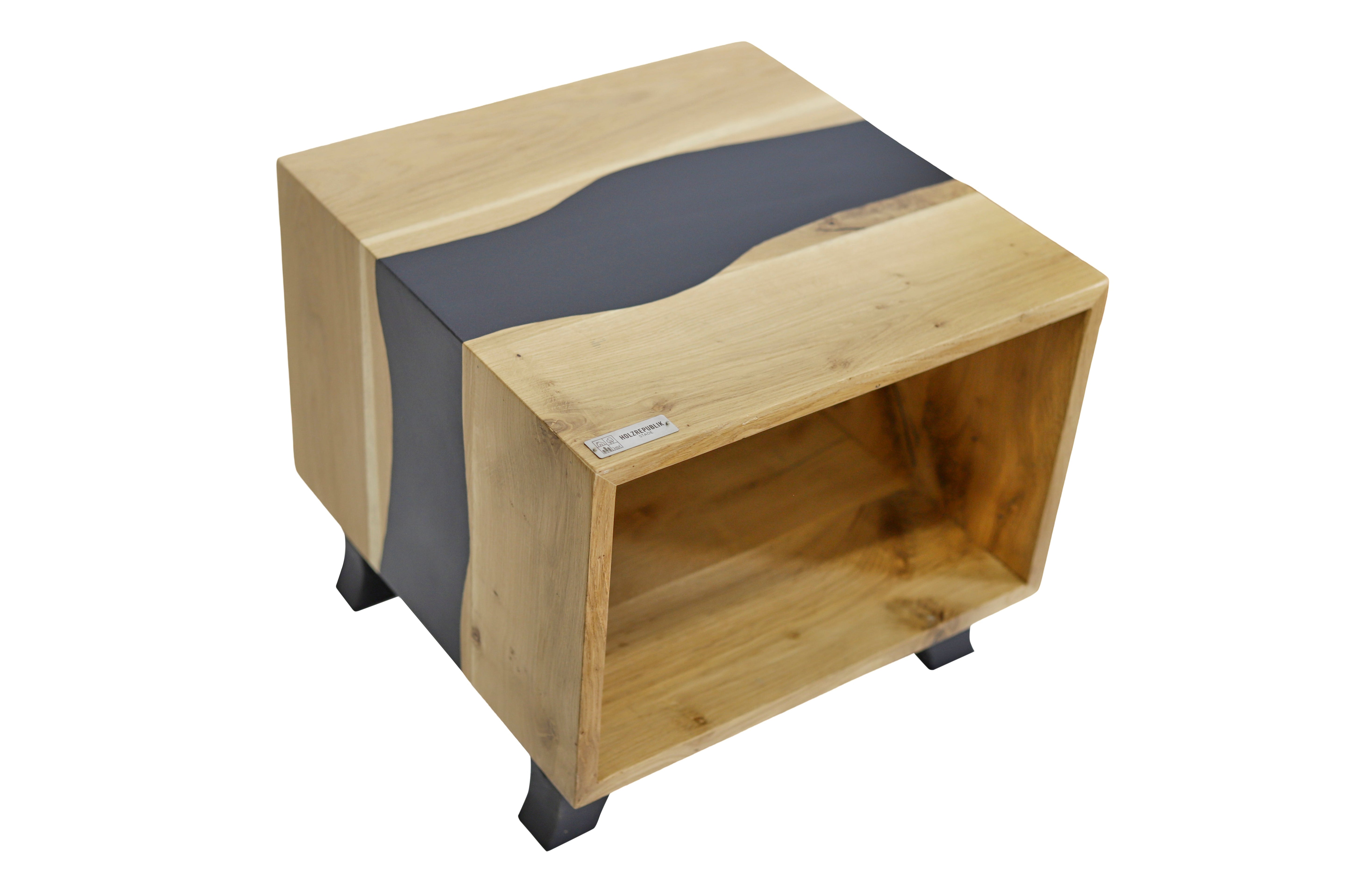    Nachttisch mit Schwarzem Epoxid aus Eichenholz / Design-Nachttisch- HolzRepublik