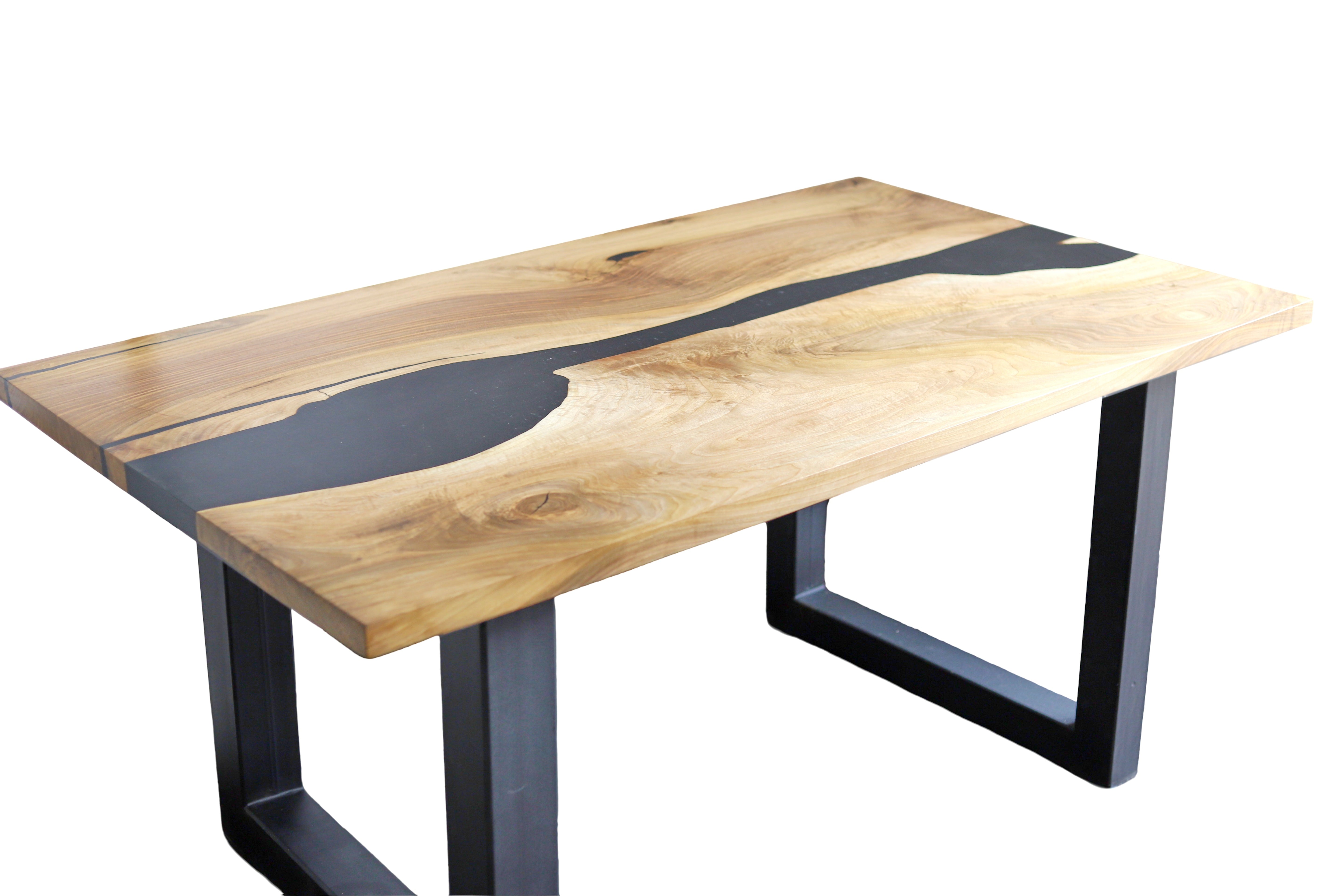    Rechteckige Esstischplatte mit schwarzem Epoxidharz / Holztischplatte- HolzRepublik