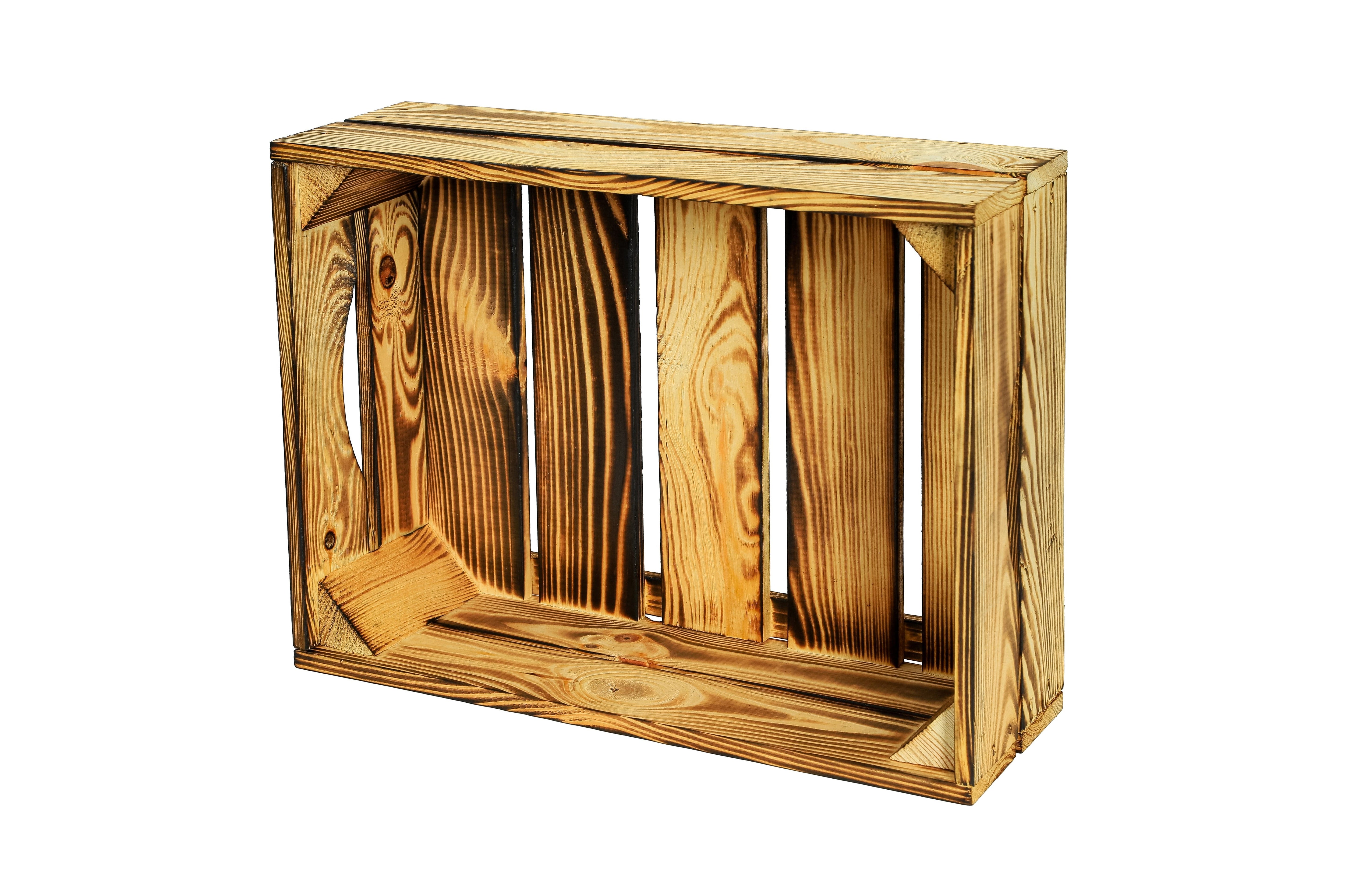    Neue Holzkiste Leni 40x30x15cm - geflammt mit Griff / Dekokiste / Obstkiste / Aufbewahrungskiste- HolzRepublik