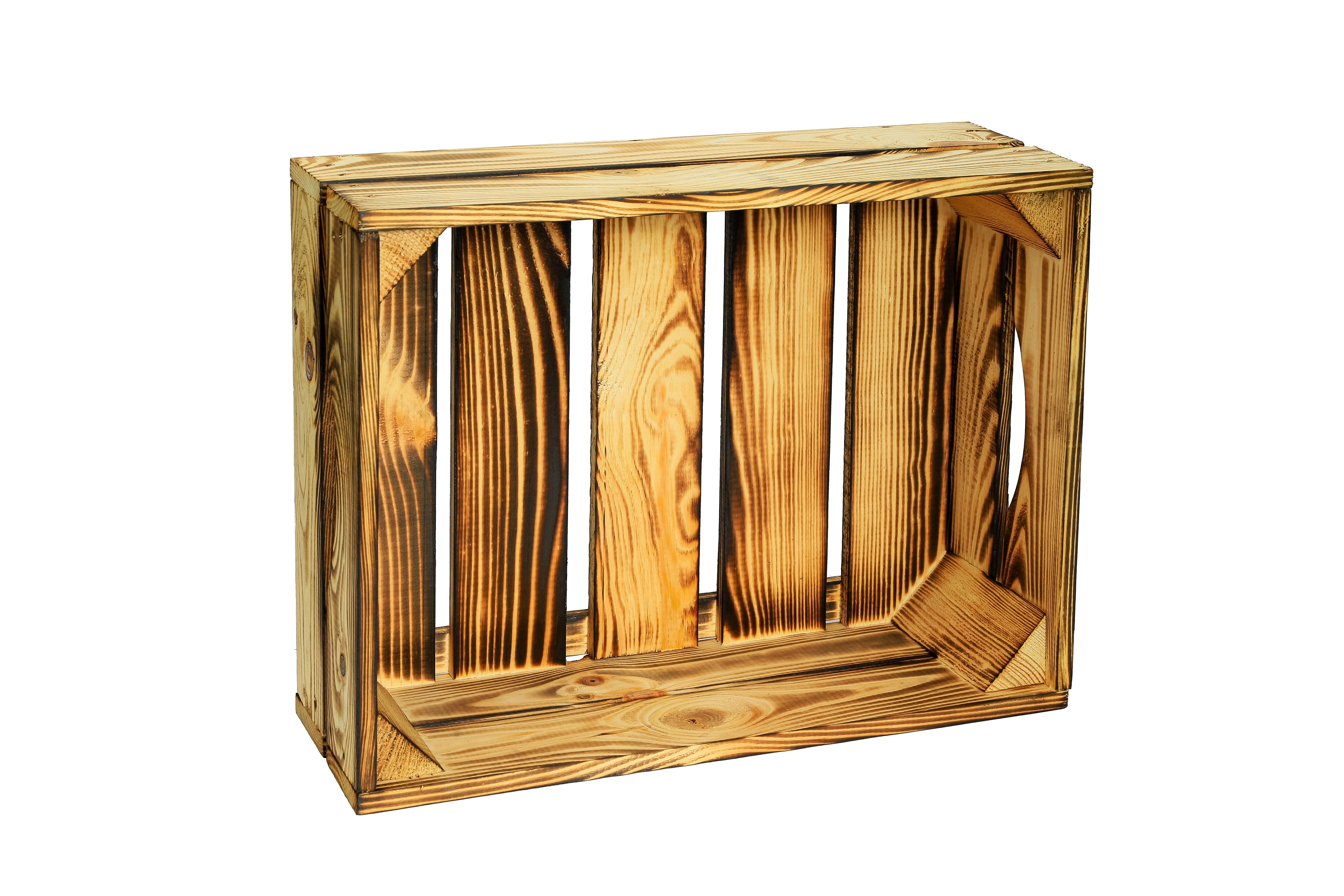    Neue Holzkiste Leni 40x30x15cm - geflammt mit Griff / Dekokiste / Obstkiste / Aufbewahrungskiste- HolzRepublik