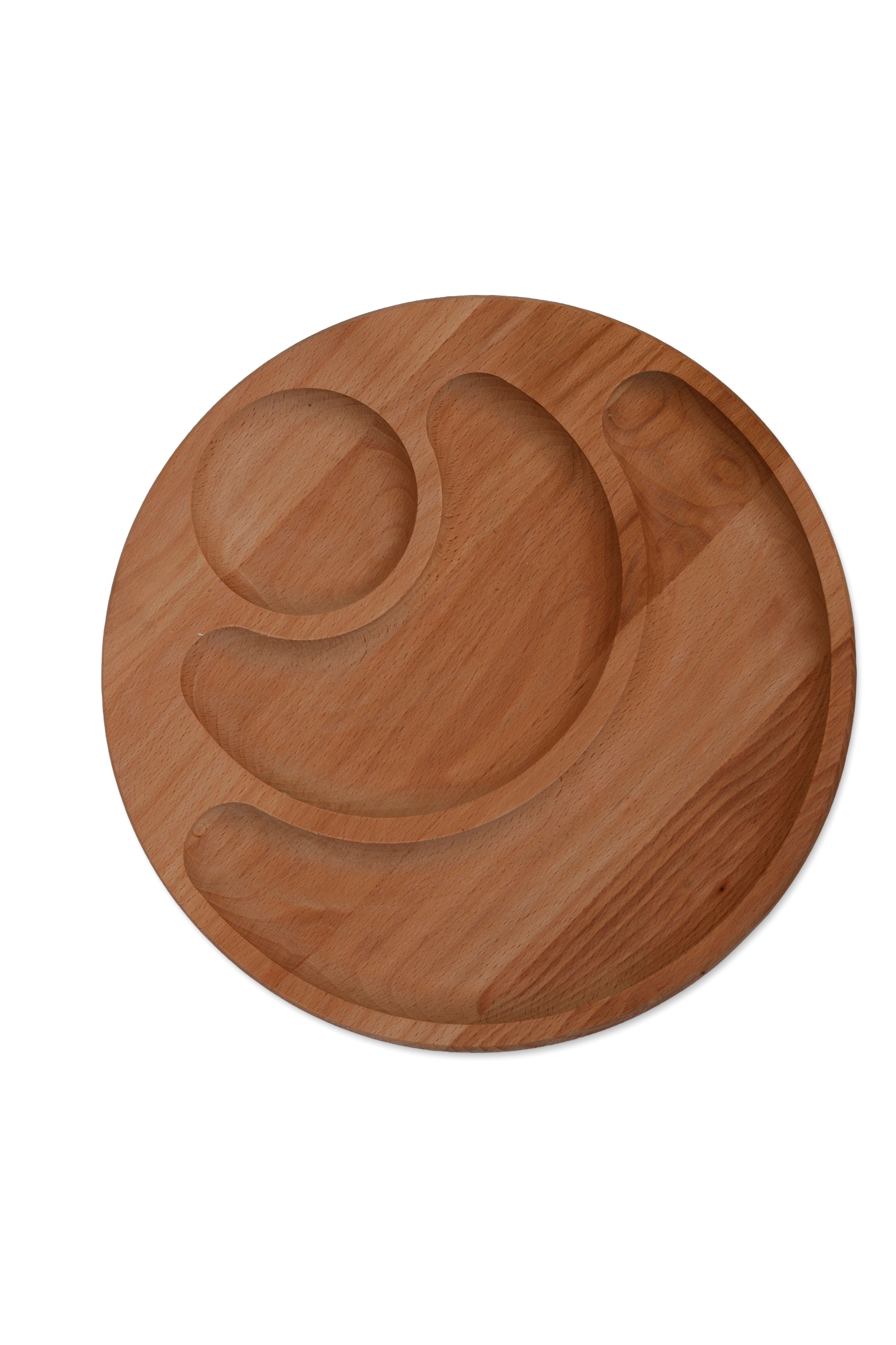    Holzteller / Holzuntersetzer / Holztablett / Servierplatte "Rund" mit Unterteilungen aus Buchenholz- HolzRepublik