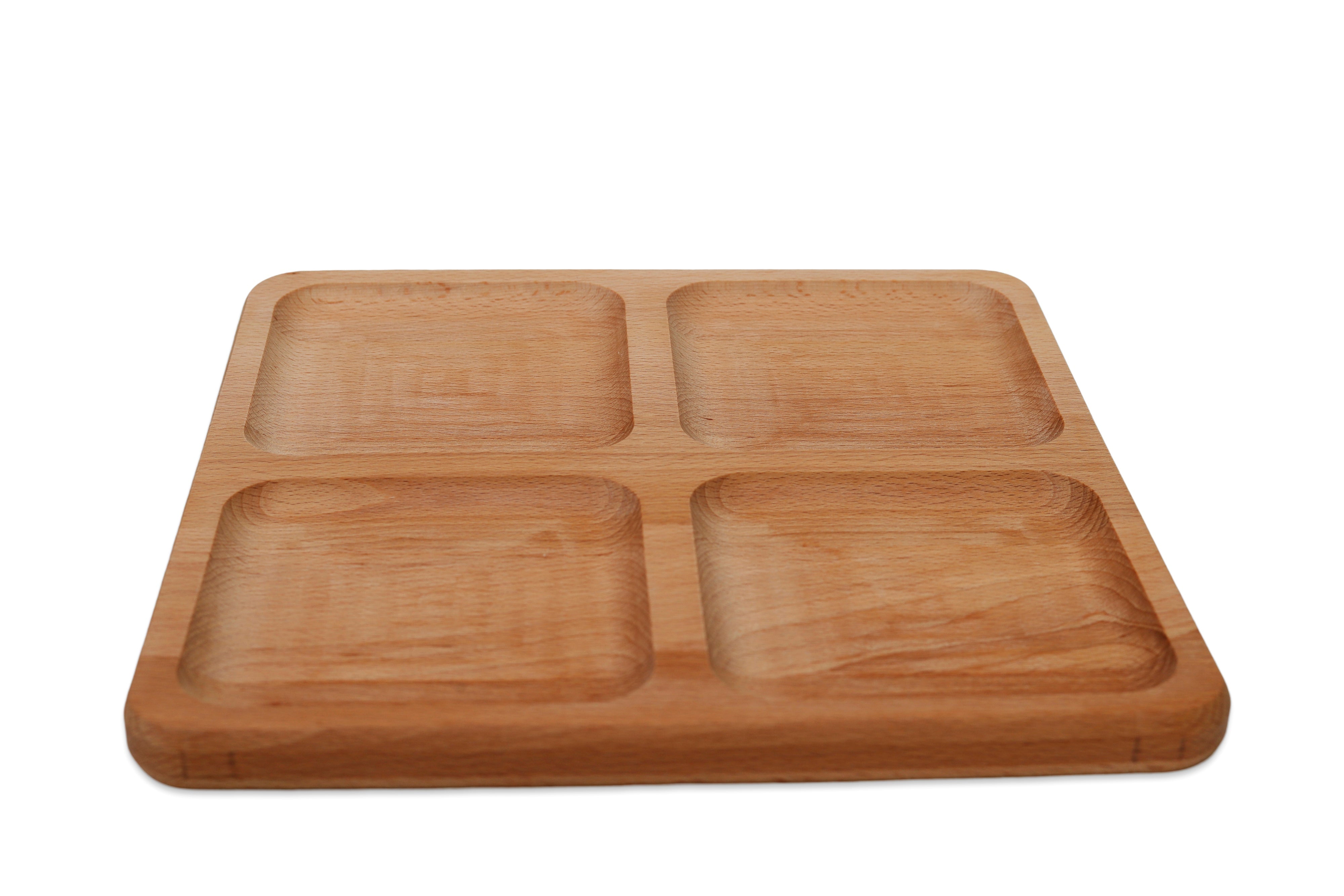    Holzteller / Holzuntersetzer / Holztablett / Servierplatte mit 4 Unterteilungen aus Buchenholz- HolzRepublik