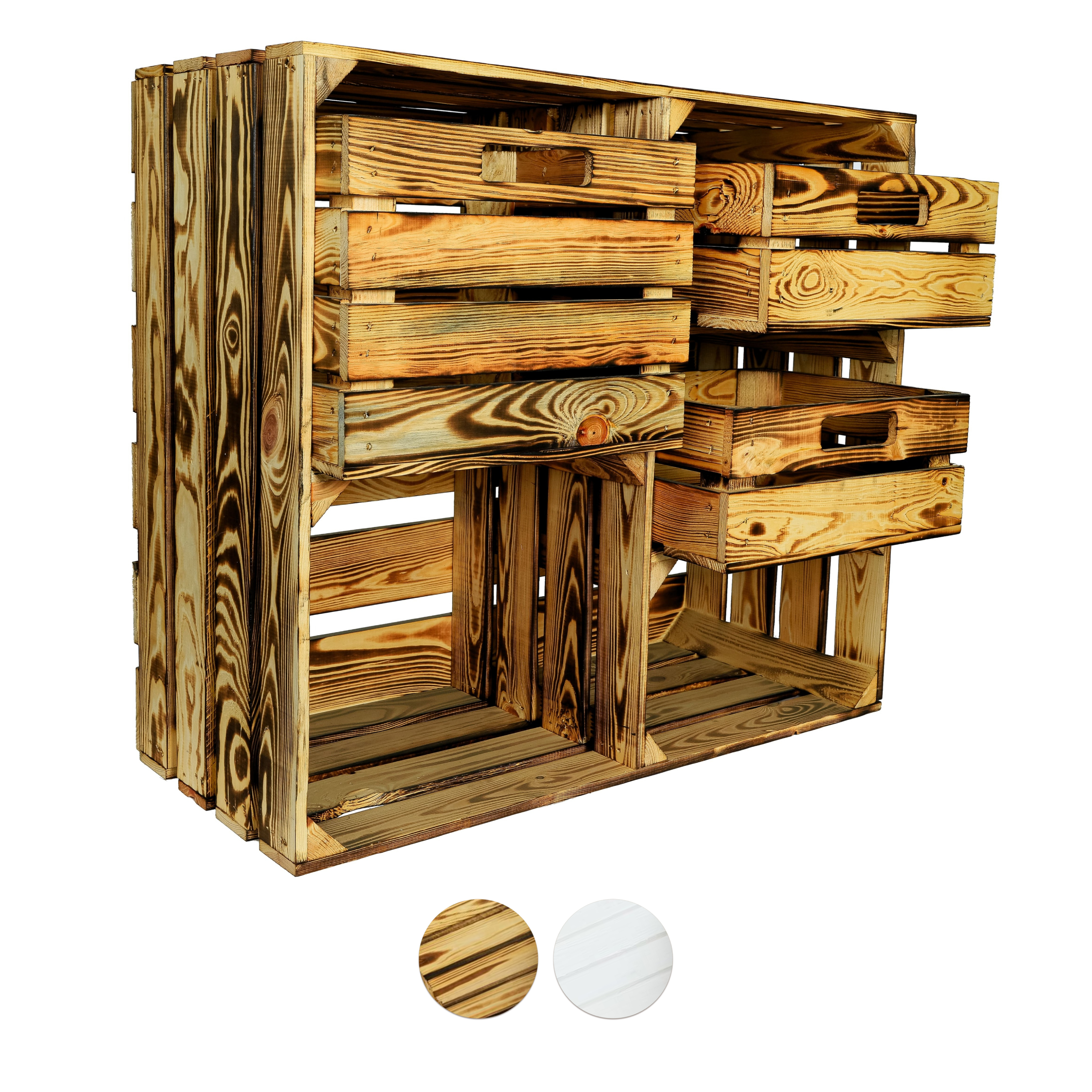    Großes Holzregal HS3+S 77x68x35cm - geflammt- HolzRepublik