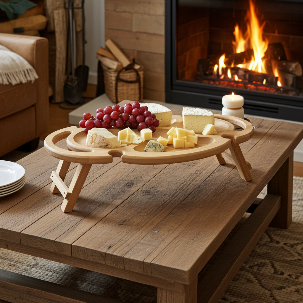 Ovales multifunktionales Serviertablett aus Buchenholz – stilvolles Holztablett für Weingläser, Käse & Wurst / Perfekt für romantisches Dinner & Frühstück