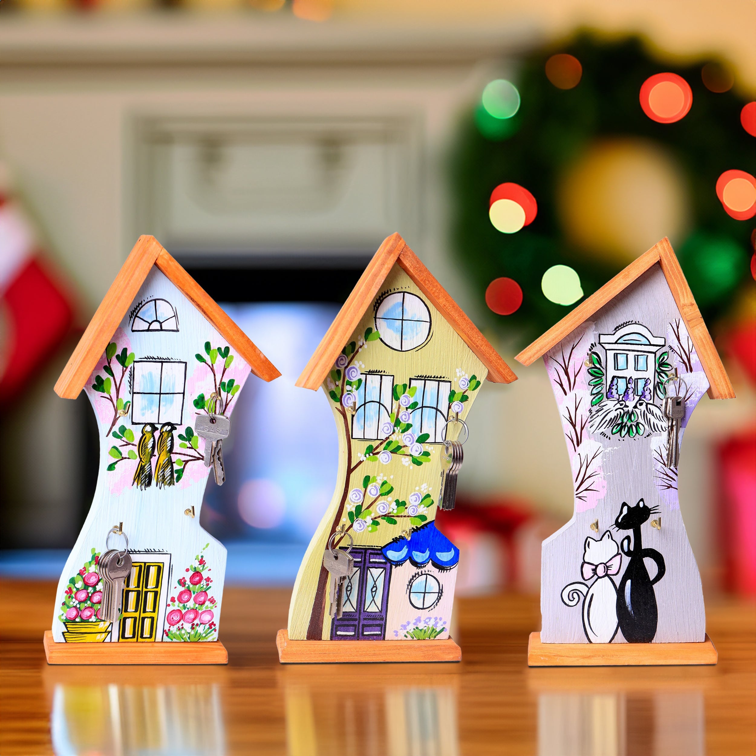    Holz-Wand-Schlüsselhalter in Hausform- HolzRepublik