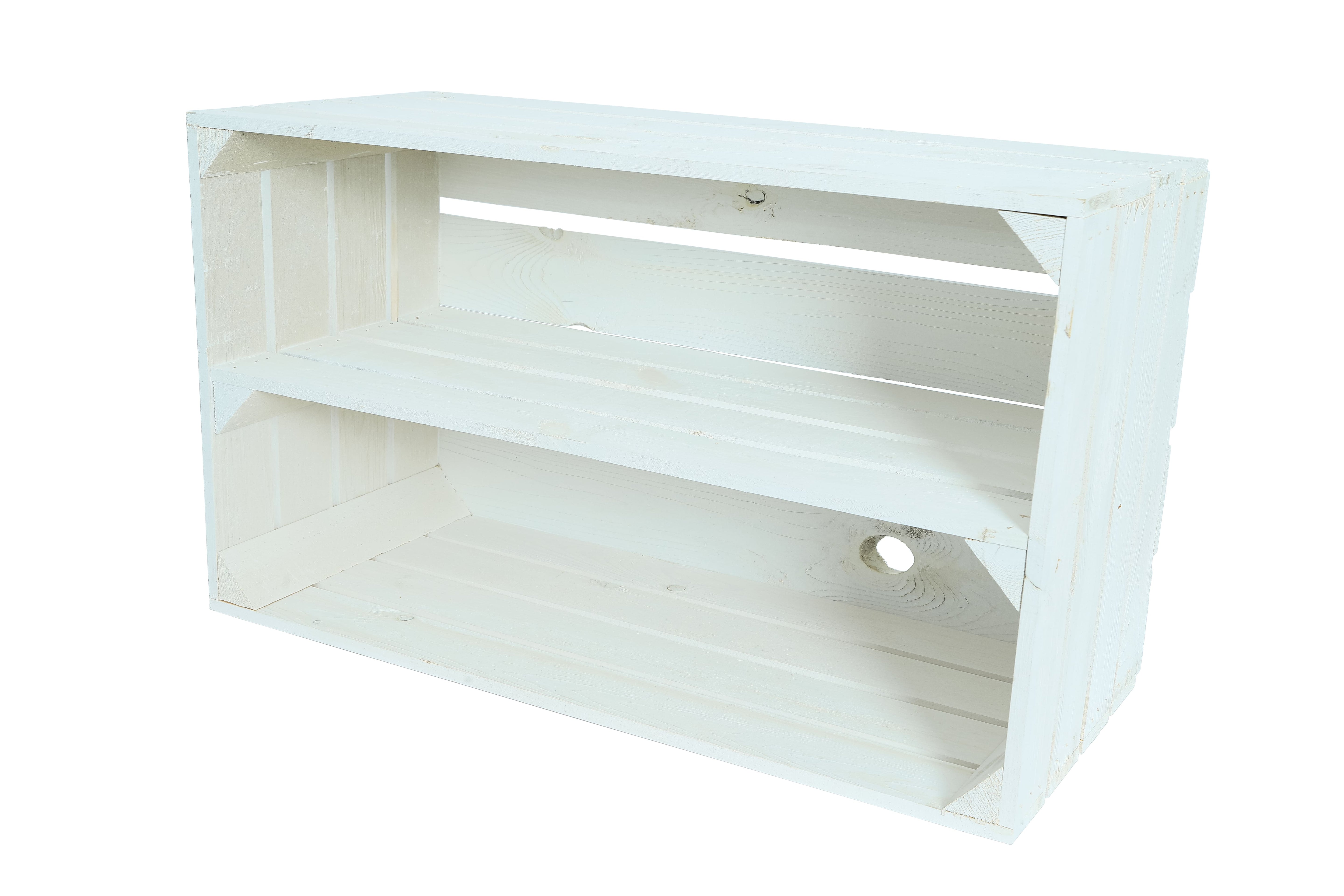    Neue Holzkiste SchuhBreit Weiß  68x40,5x31cm / mit Mittelbrett / Großes Schuhregal aus Holz- HolzRepublik