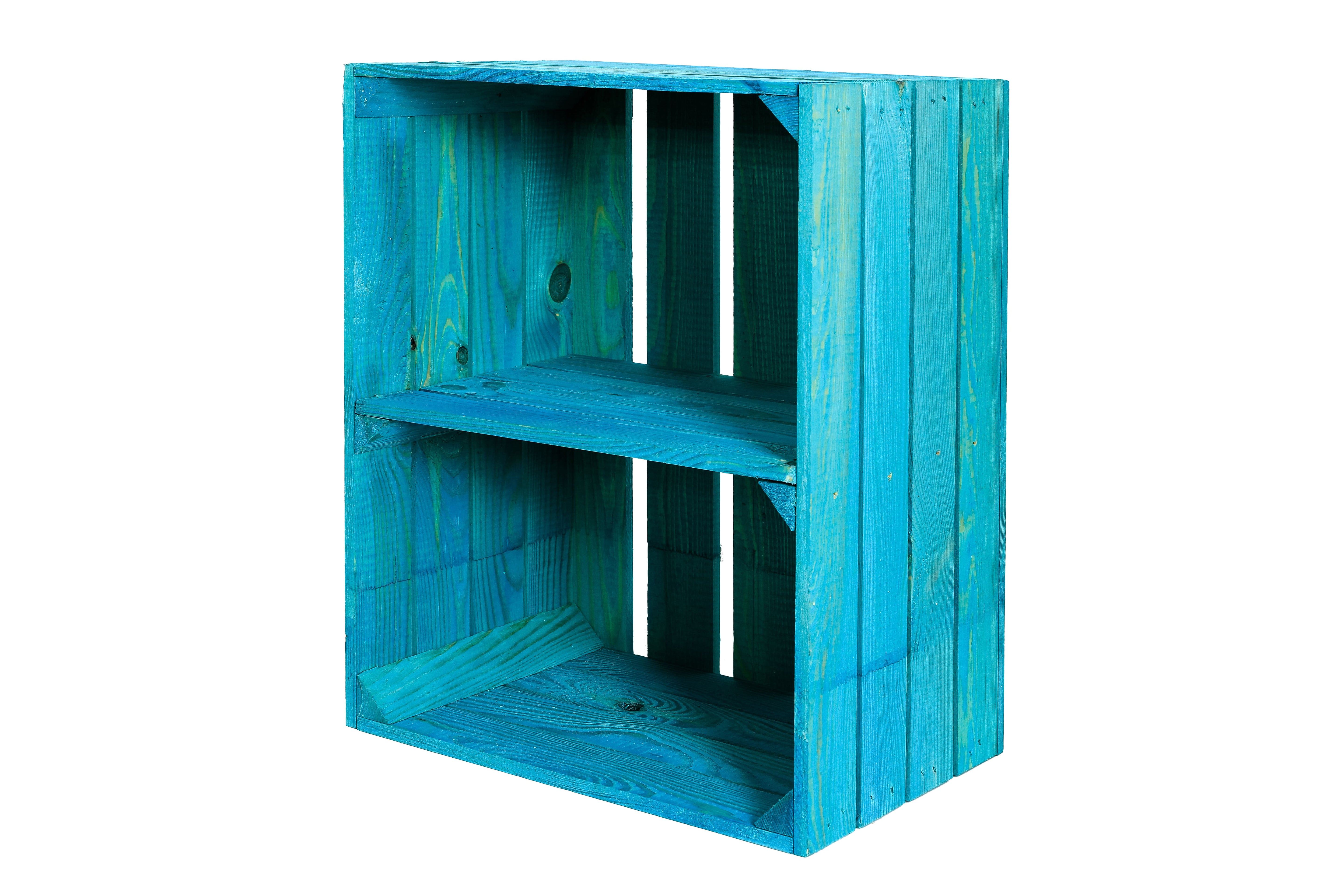    Neue Holzkiste SchuhQuer türkis 50x40x30cm / mit Mittelbrett / Obstkistenregal / Schuhregal / Schuhschrank / Schuhkiste- HolzRepublik