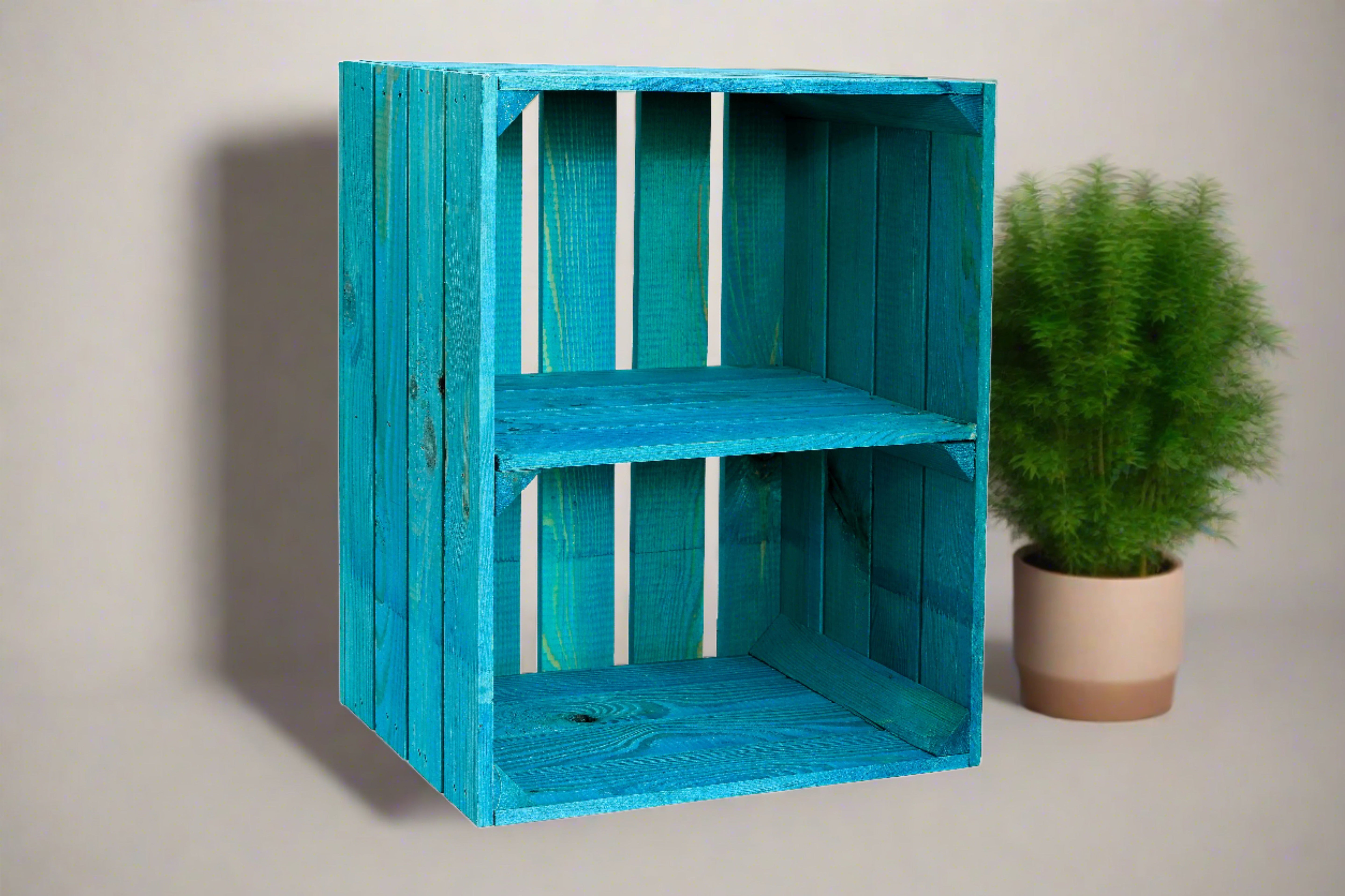    Neue Holzkiste SchuhQuer türkis 50x40x30cm / mit Mittelbrett / Obstkistenregal / Schuhregal / Schuhschrank / Schuhkiste- HolzRepublik