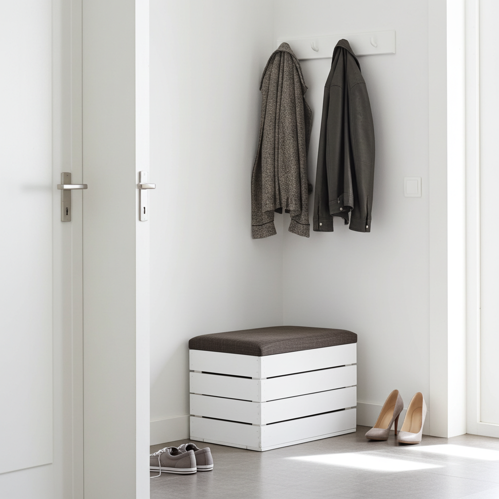 Sitztruhe Mira Weiß 48x35x34cm - Truhe mit Sitzkissen / Sitzpolster / Holzkiste mit Deckel / Aufbewahrungskiste