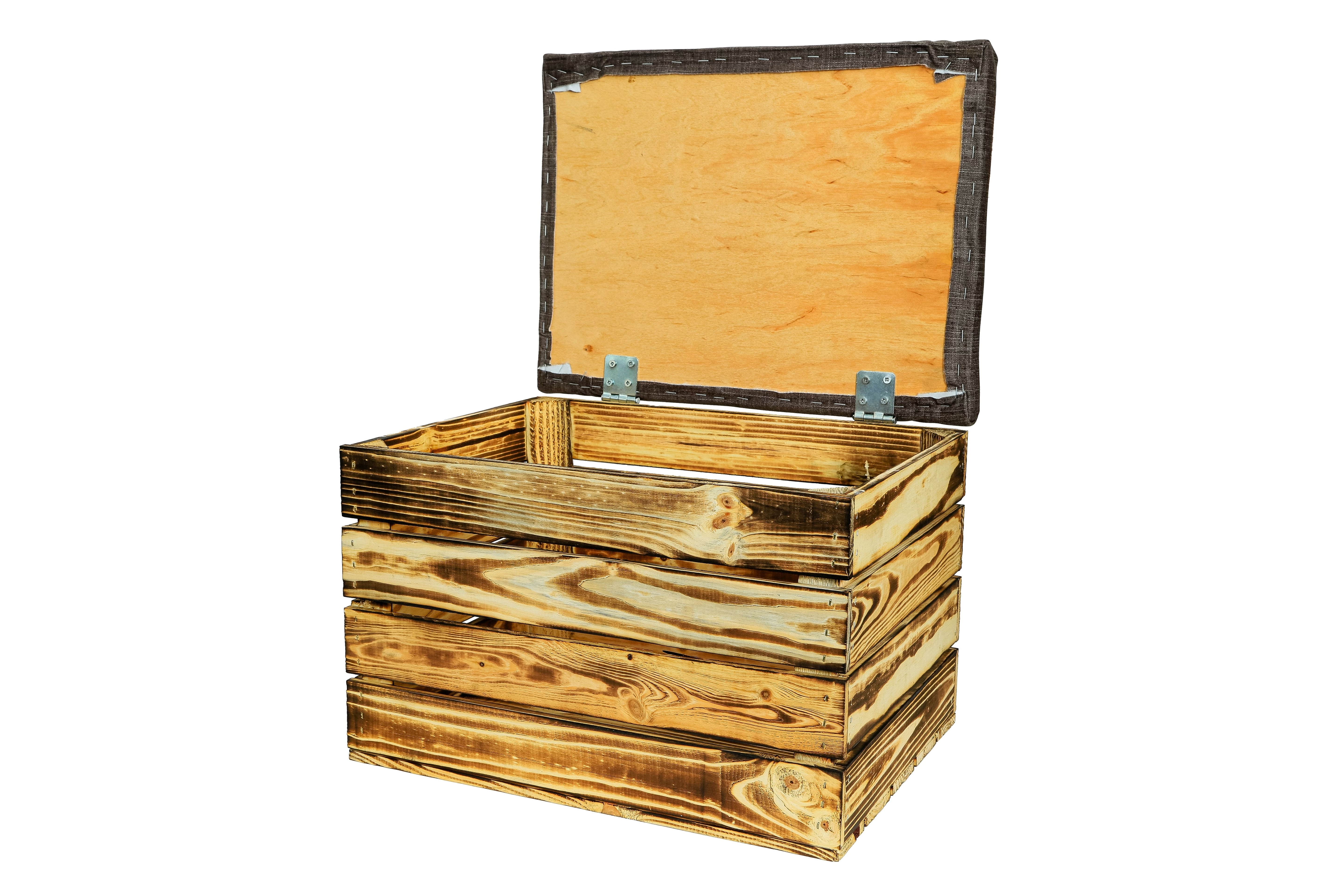    Sitztruhe Mira geflammt 48x35x34cm - Truhe mit Sitzkissen / Sitzpolster / Holzkiste mit Deckel / Aufbewahrungskiste- HolzRepublik