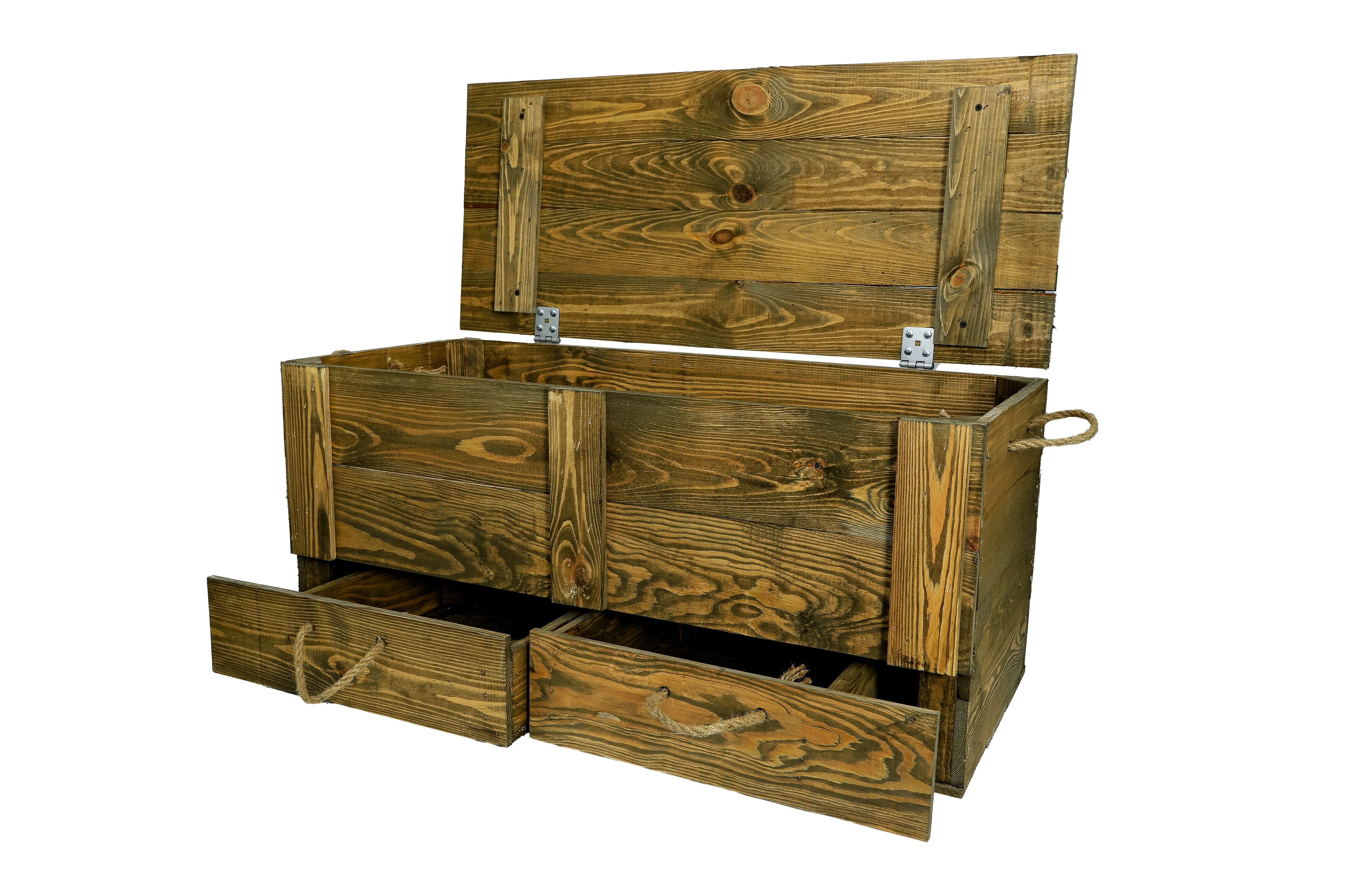    Neue Holztruhe mit 2 Schubladen 85,5x42x43,5cm - große Truhe braun / Dekotruhe / Couchtisch- HolzRepublik