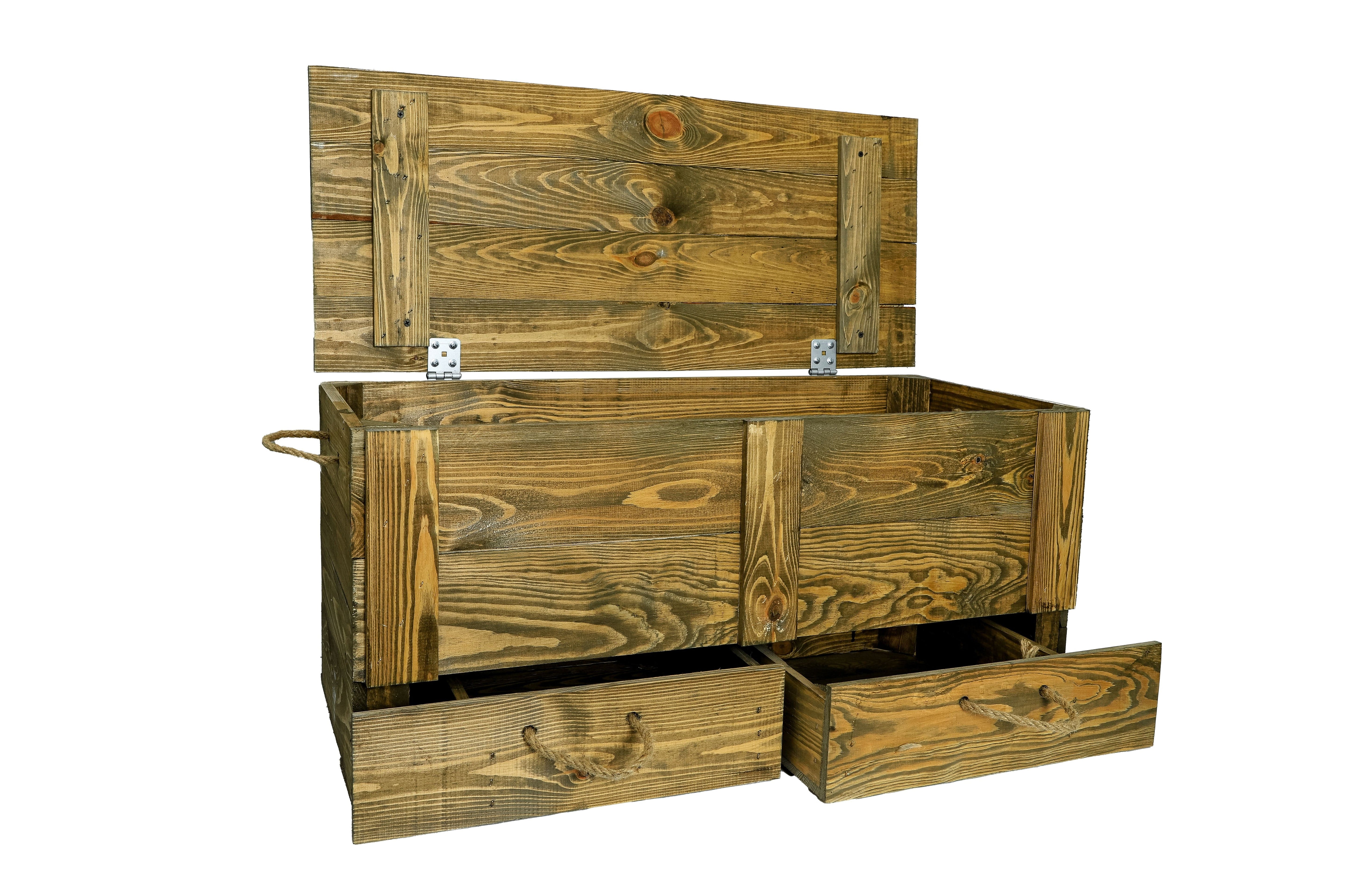    Neue Holztruhe mit 2 Schubladen 85,5x42x43,5cm - große Truhe braun / Dekotruhe / Couchtisch- HolzRepublik