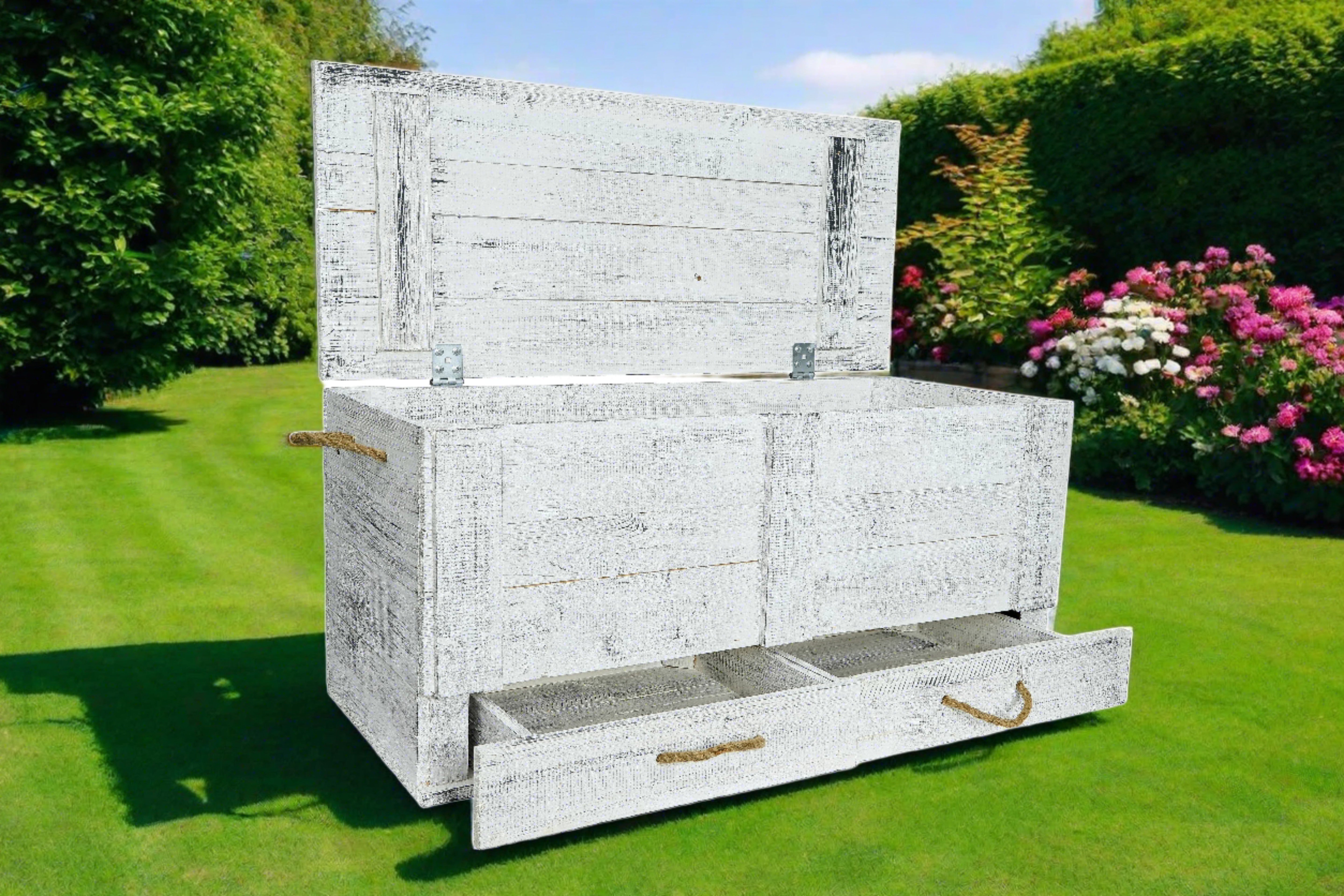    Neue Holztruhe mit 2 Schubladen 85,5x42x43,5cm - Große Truhe Grau Vintage / Dekotruhe- HolzRepublik