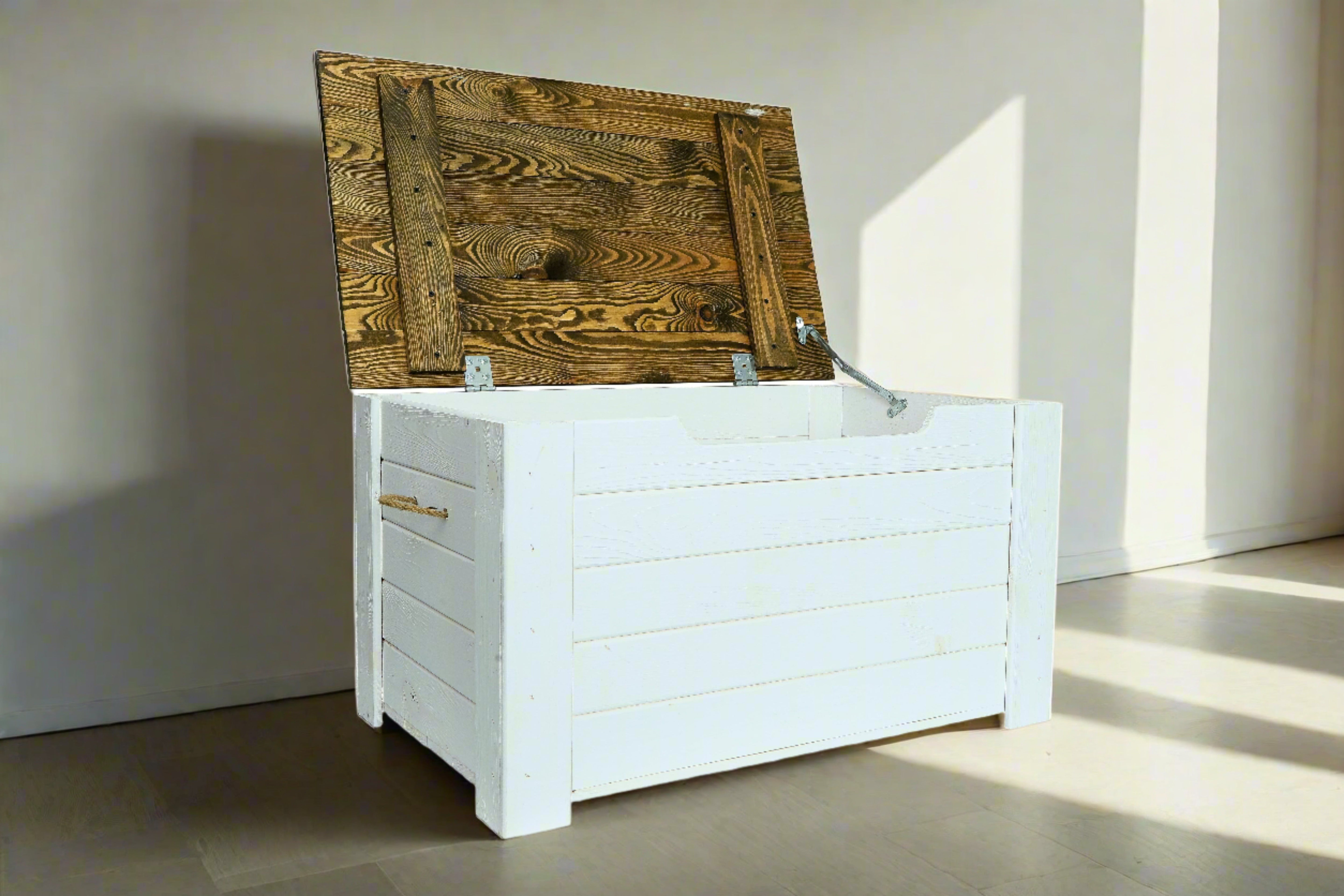    Holztruhe "Pascale" 80x48x43,5 cm by Vinterior© - Truhe Weiß-Geflammt / Spielzeugtruhe / Dekotruhe- HolzRepublik