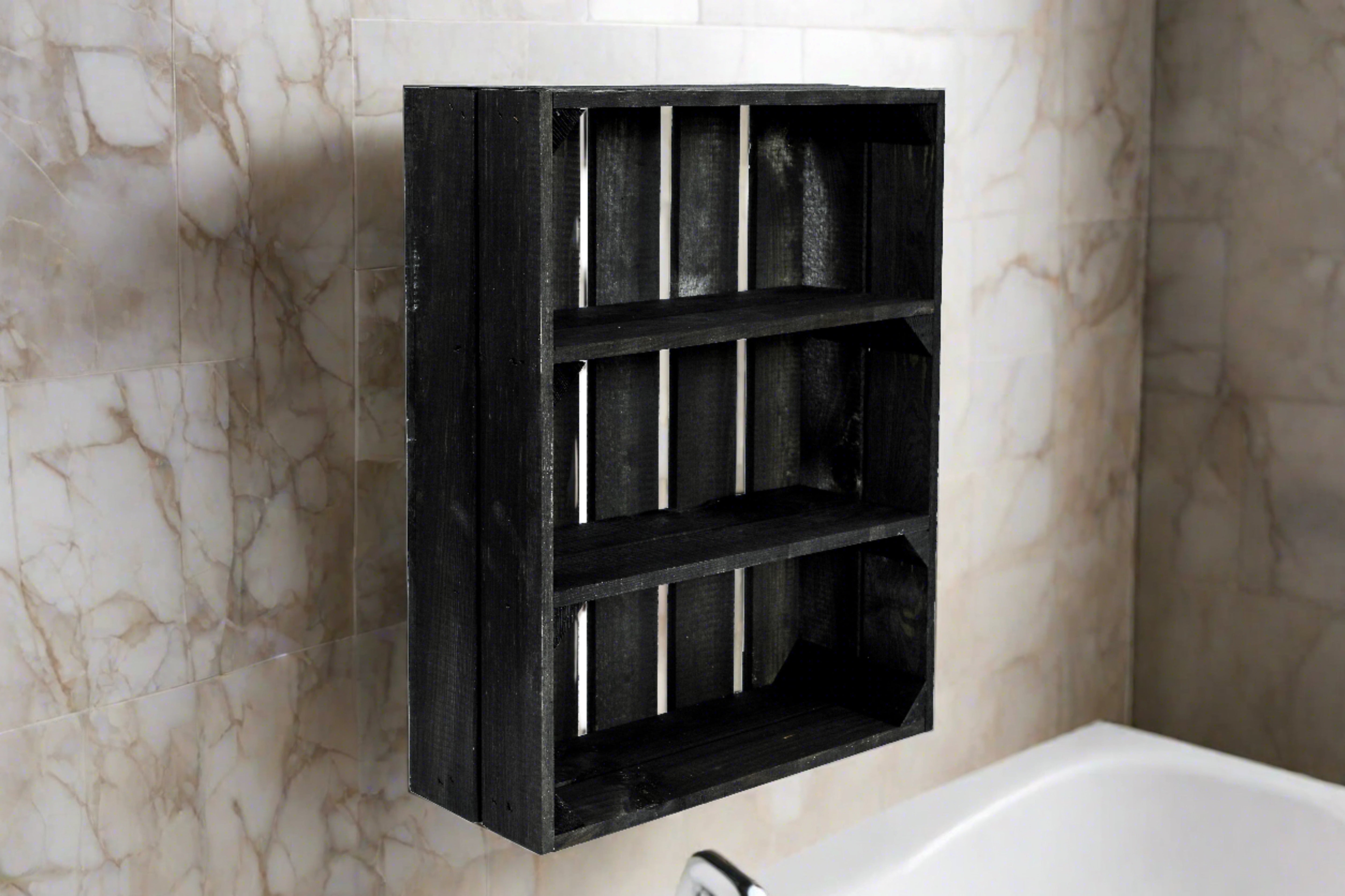    Neue Holzkiste Wilma schwarz 50x40,5x16cm / Holzregal / Küchenregal / Gewürzregal /Badezimmerregal- HolzRepublik